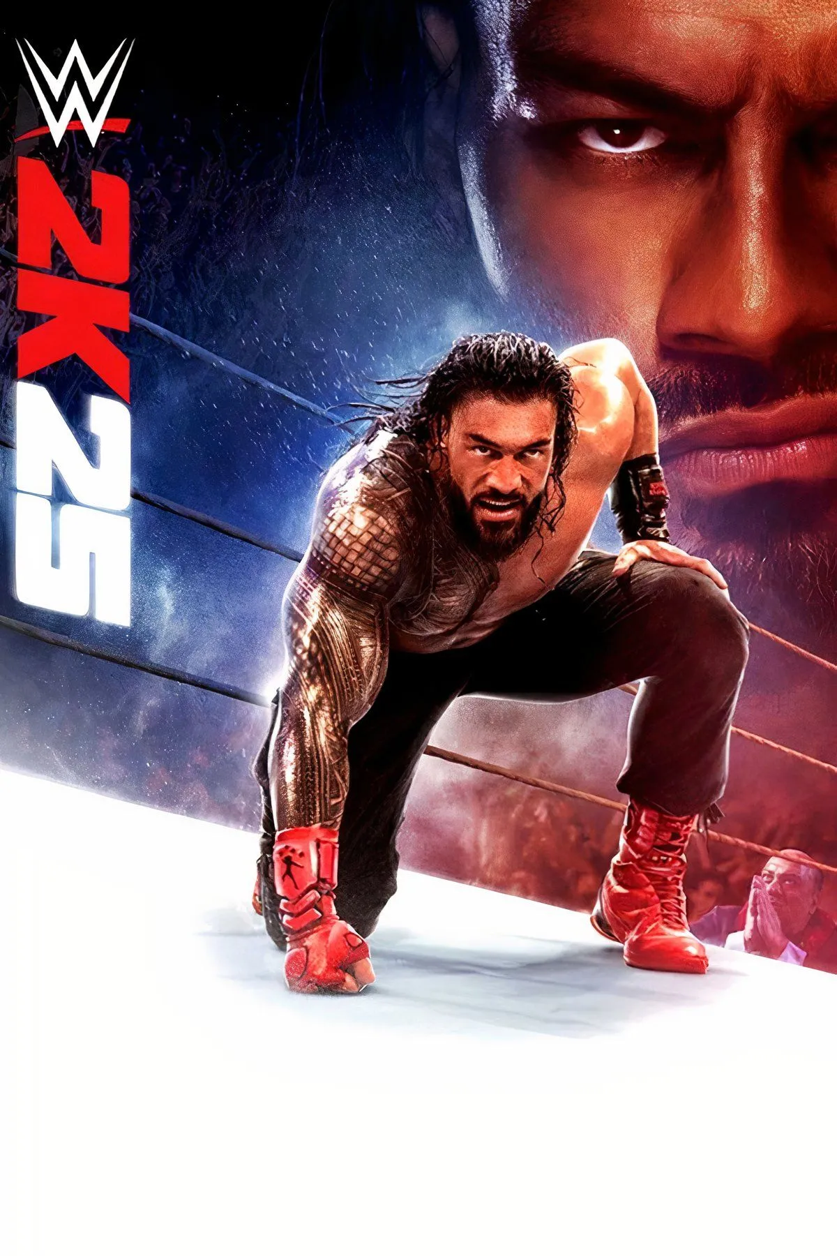 Ảnh bìa game WWE 2K25 với các siêu sao đấu vật hàng đầu, thể hiện sự chân thực và đồ họa ấn tượng của series WWE 2K