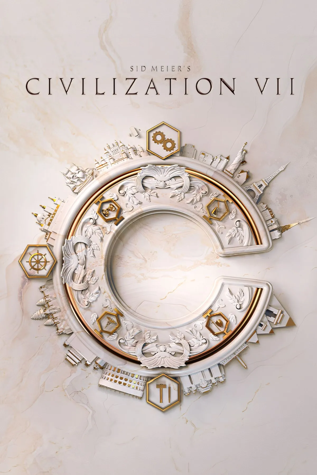 Ảnh bìa Sid Meier's Civilization VII với biểu tượng các thời đại và nền văn minh
