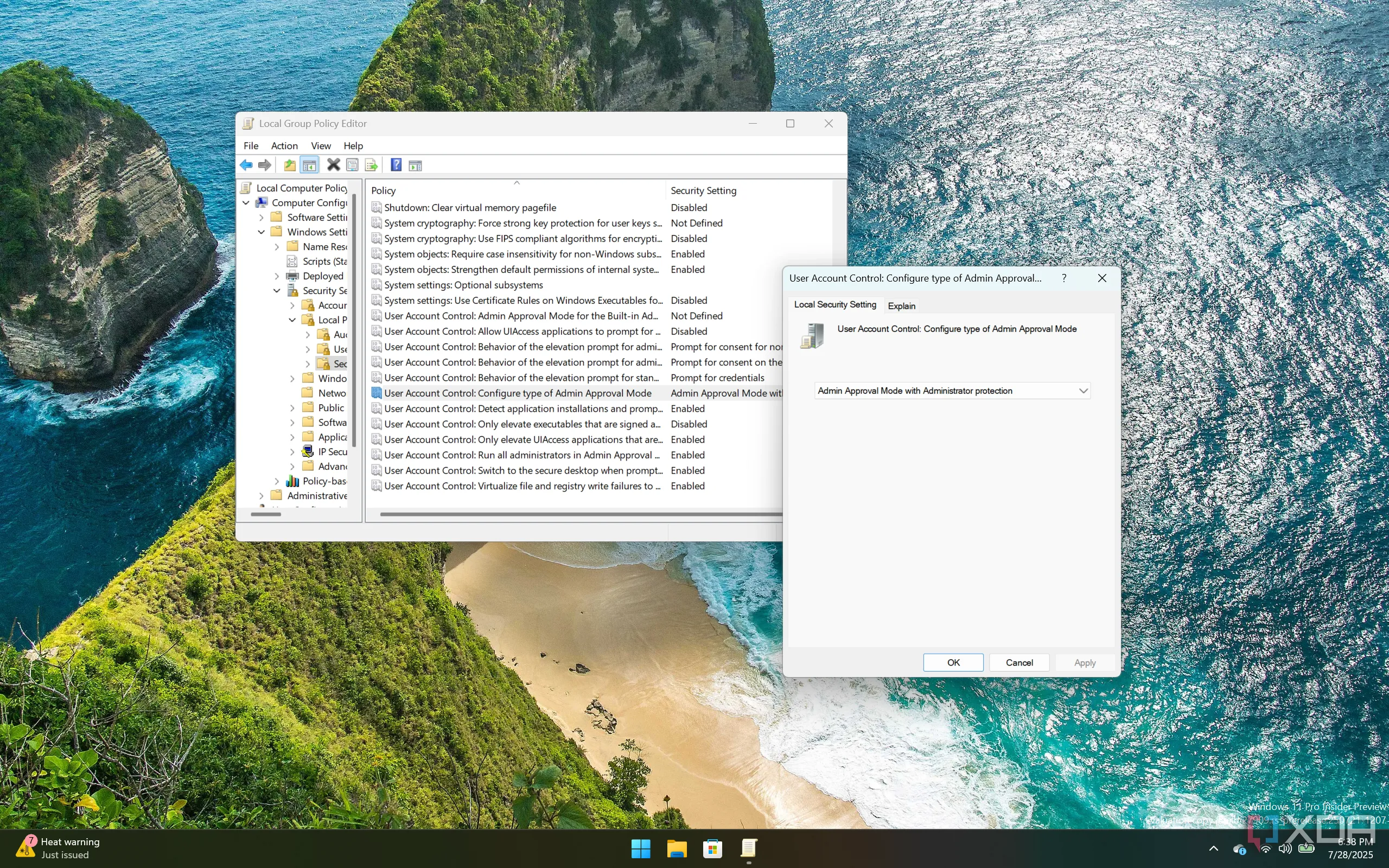 Ảnh chụp màn hình cài đặt &quot;Bảo vệ quản trị viên&quot; trong Group Policy Editor (Local Group Policy Editor) của Windows 11