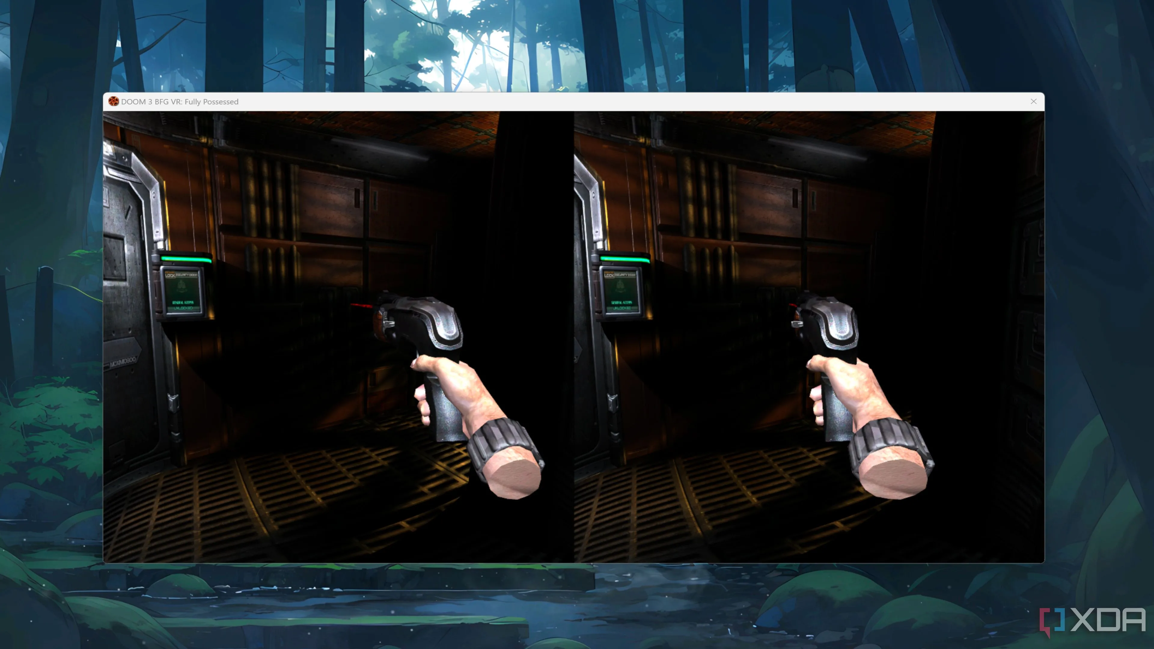 Ảnh chụp màn hình game Doom 3: BFG Edition khi chơi trong thực tế ảo (VR) với góc nhìn thứ nhất