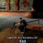 Ảnh chụp màn hình gameplay của game Tony Hawk's Pro Skater, một tựa game thể thao arcade nổi tiếng với những pha trượt ván ngoạn mục.