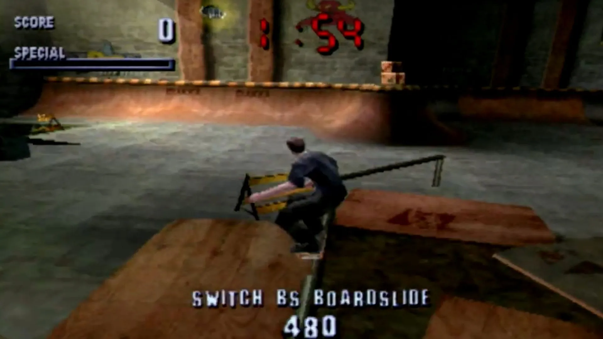 Ảnh chụp màn hình gameplay của game Tony Hawk's Pro Skater, một tựa game thể thao arcade nổi tiếng với những pha trượt ván ngoạn mục.