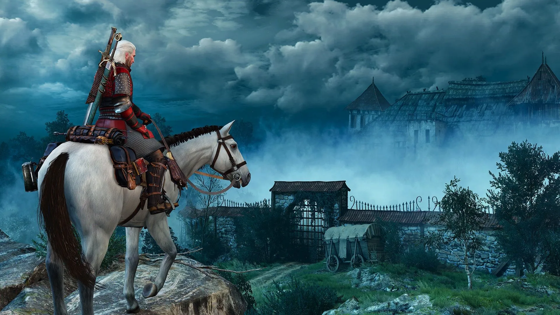 Ảnh chụp màn hình gameplay của The Witcher 3: Wild Hunt, Geralt đang chiến đấu trong môi trường rộng lớn, một game RPG tiềm năng trên Switch 2