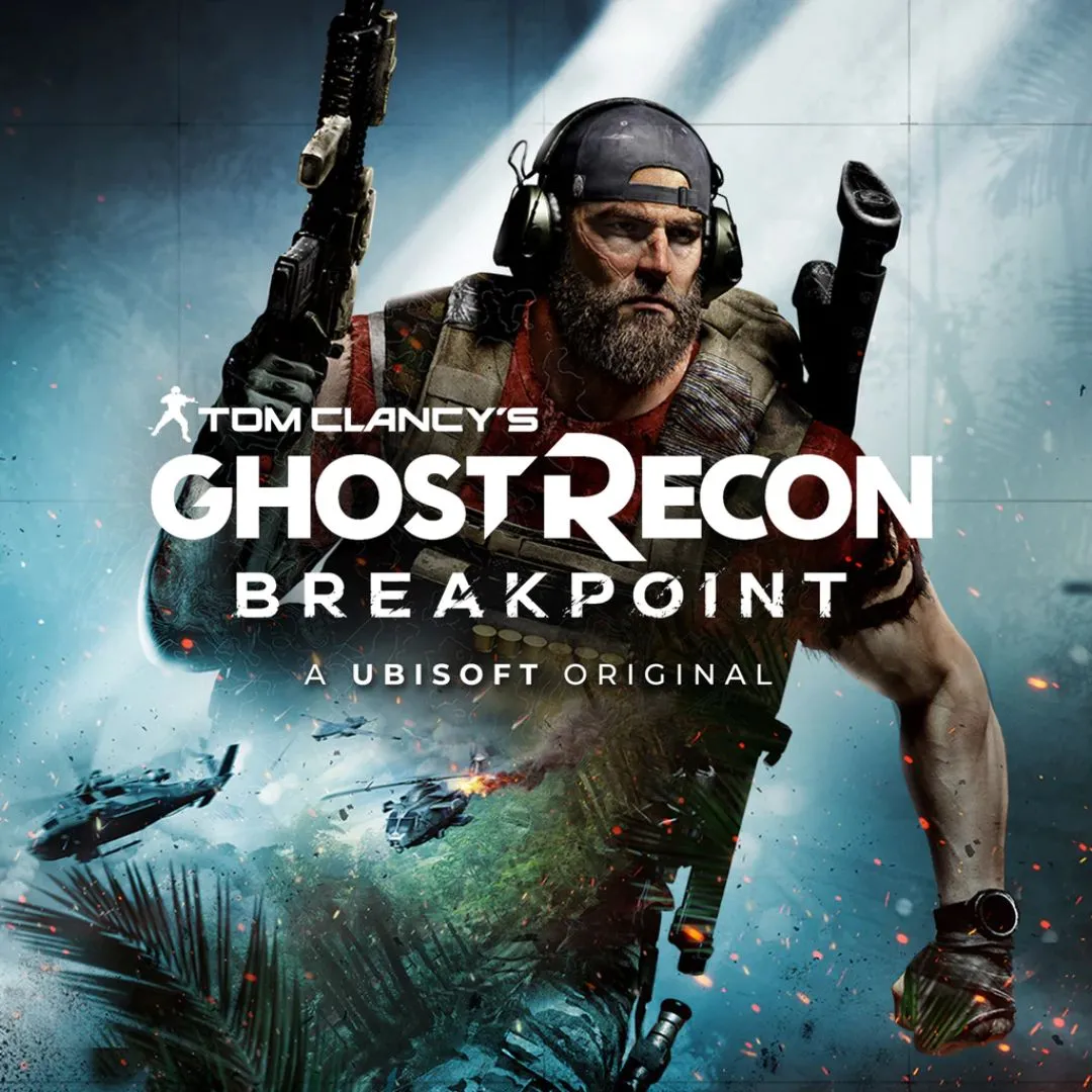 Ảnh sản phẩm game Ghost Recon Breakpoint, thể hiện một người lính trong trang phục chiến thuật đang nhìn về phía trước với bối cảnh hoang dã.