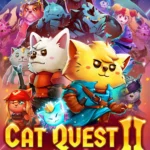 Bìa game Cat Quest II với hình ảnh mèo và chó cùng chiến đấu, biểu tượng cho tính năng co-op và cuộc phiêu lưu hai vị vua