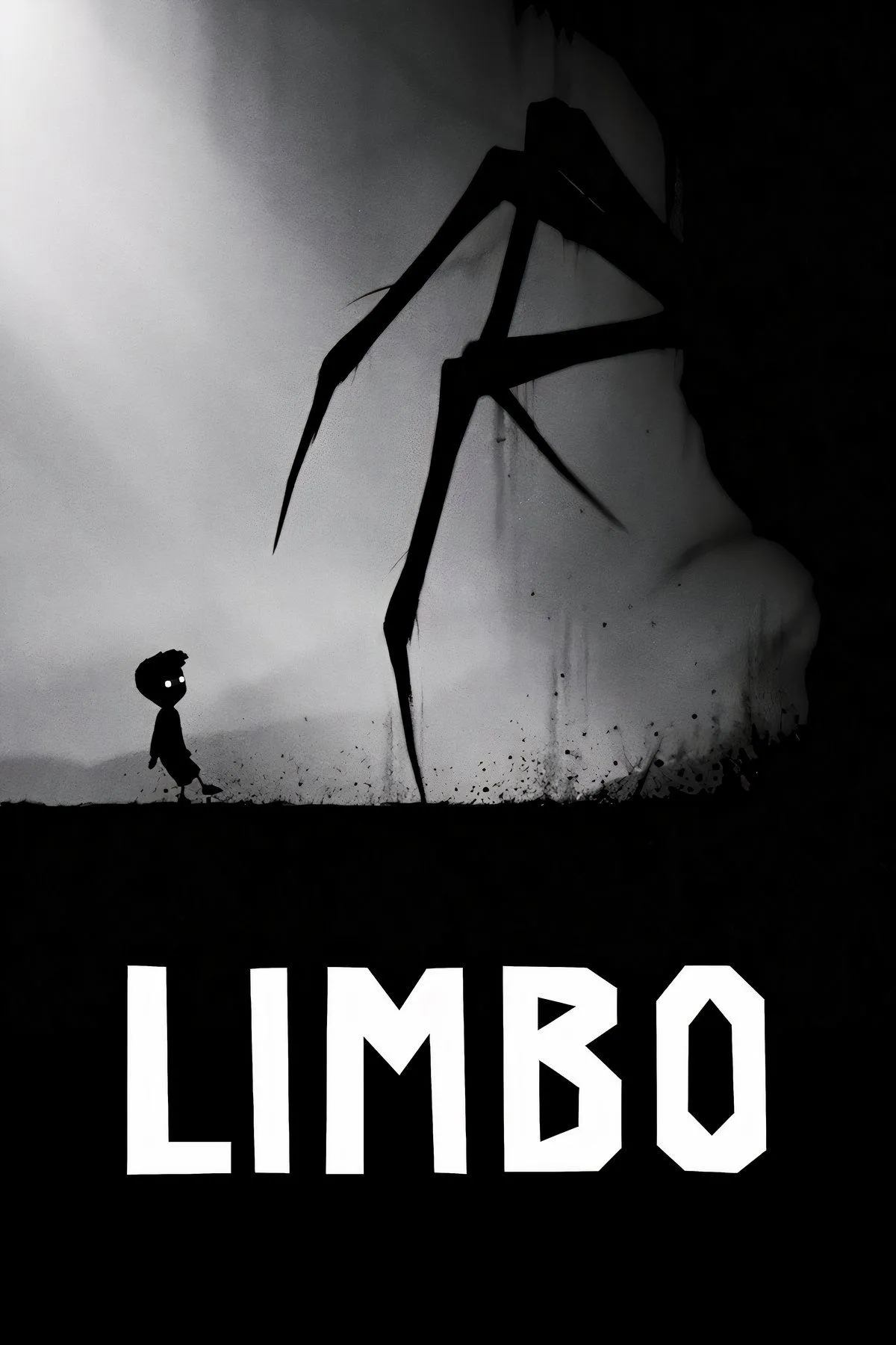 Bìa game Limbo với hình ảnh cậu bé trong khung cảnh tối tăm, đơn sắc, nổi bật hình bóng và không gian âm