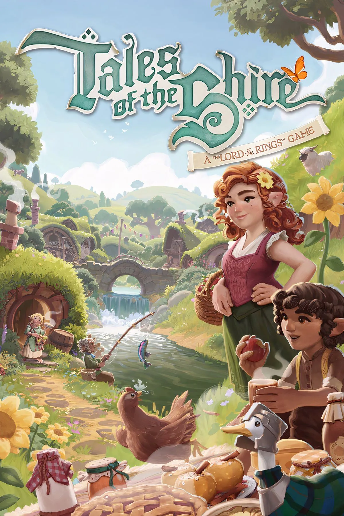Bìa game Tales of the Shire: A The Lord of the Rings Game, tái hiện cuộc sống an yên của Hobbit tại vùng Shire.