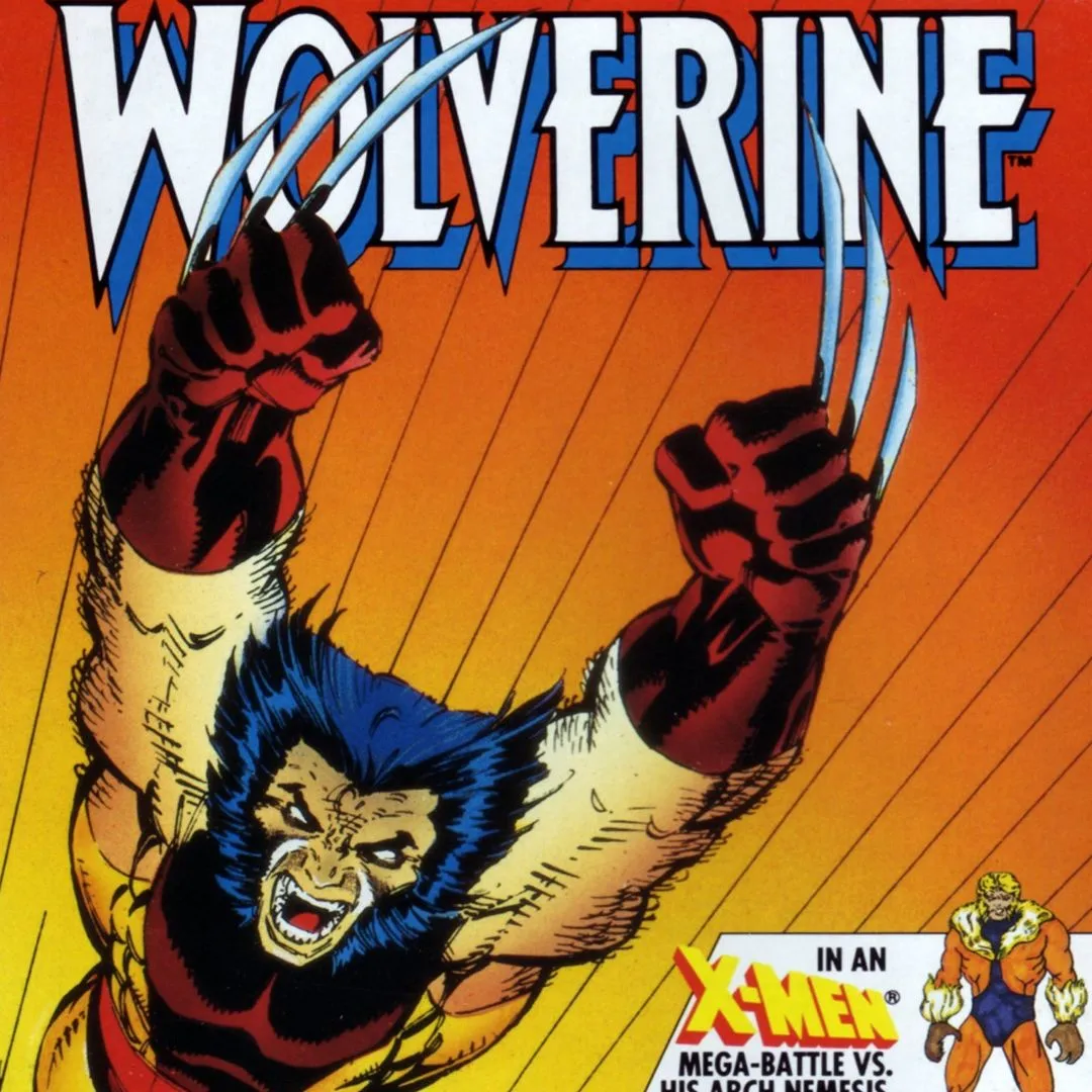 Bìa game Wolverine (1991) trên hệ máy NES, thể hiện đồ họa pixel 8-bit đặc trưng của dòng game siêu anh hùng cổ điển.