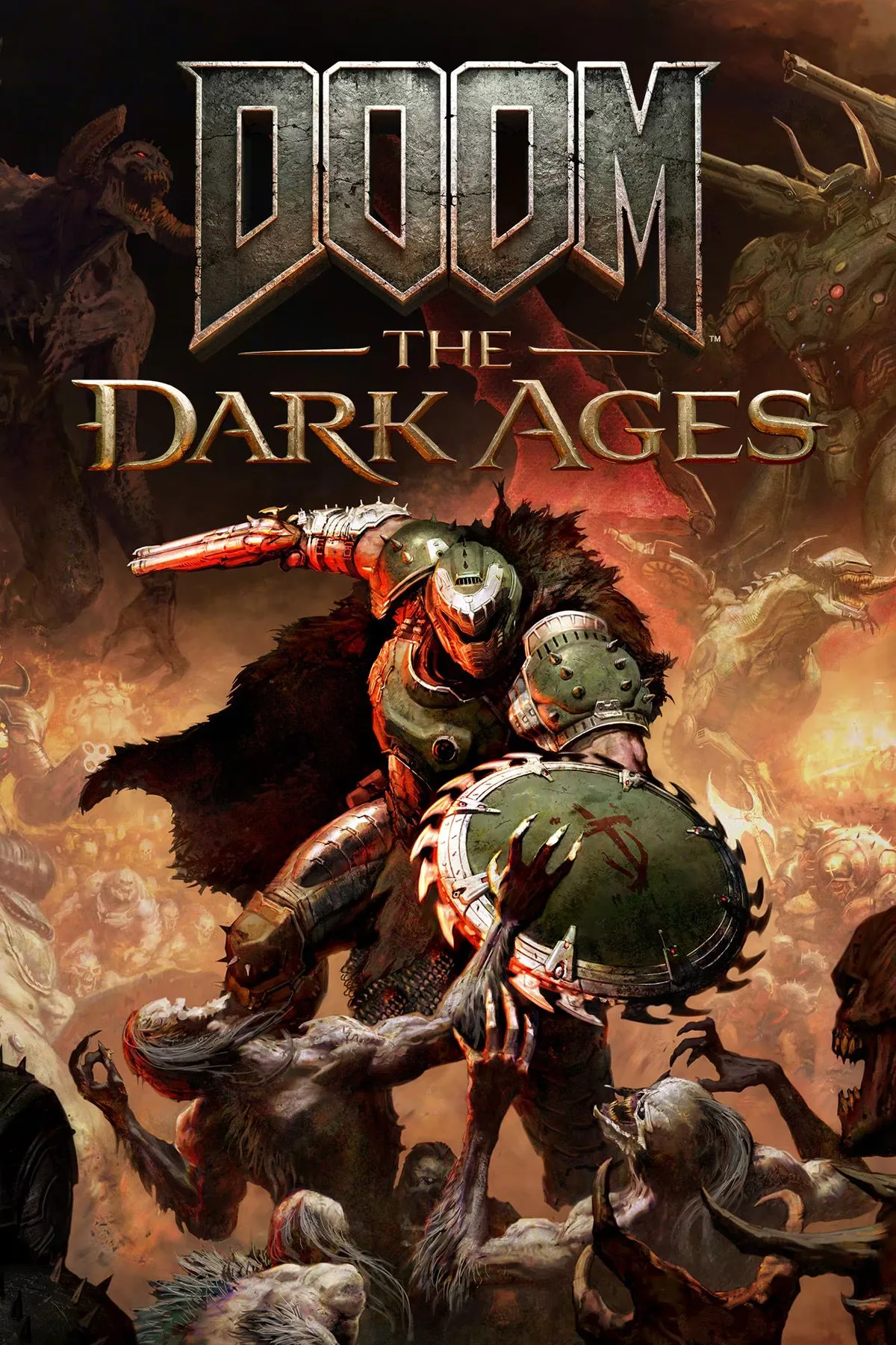 Bìa nghệ thuật của game Doom: The Dark Ages với Doom Slayer trong bối cảnh trung cổ