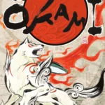 Bìa nghệ thuật game Okami với hình ảnh nữ thần Amaterasu hóa thân sói trắng với họa tiết mực tàu đen trắng nổi bật