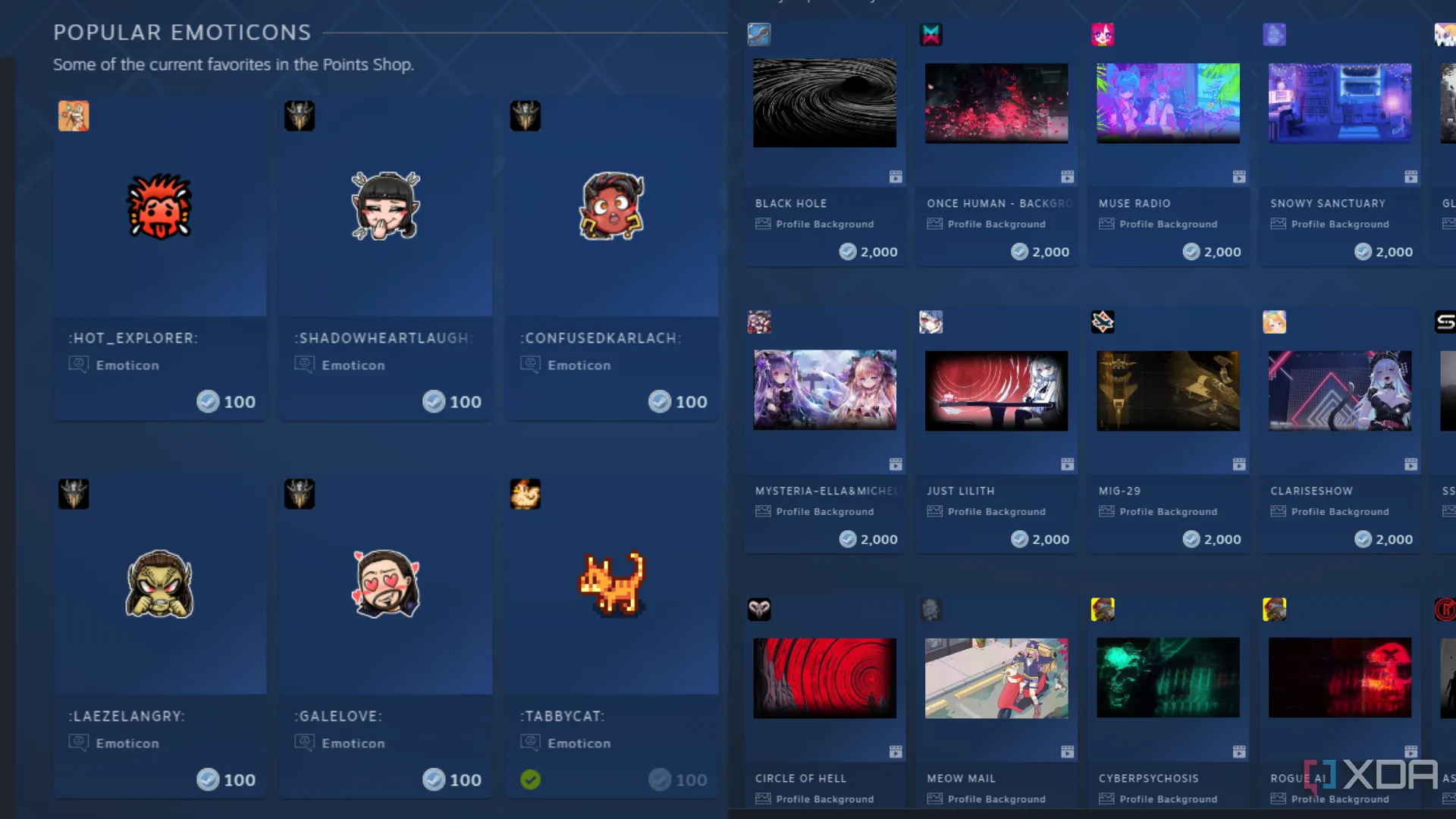 Biểu tượng cảm xúc và hình nền hồ sơ có sẵn trong Cửa hàng Steam Points