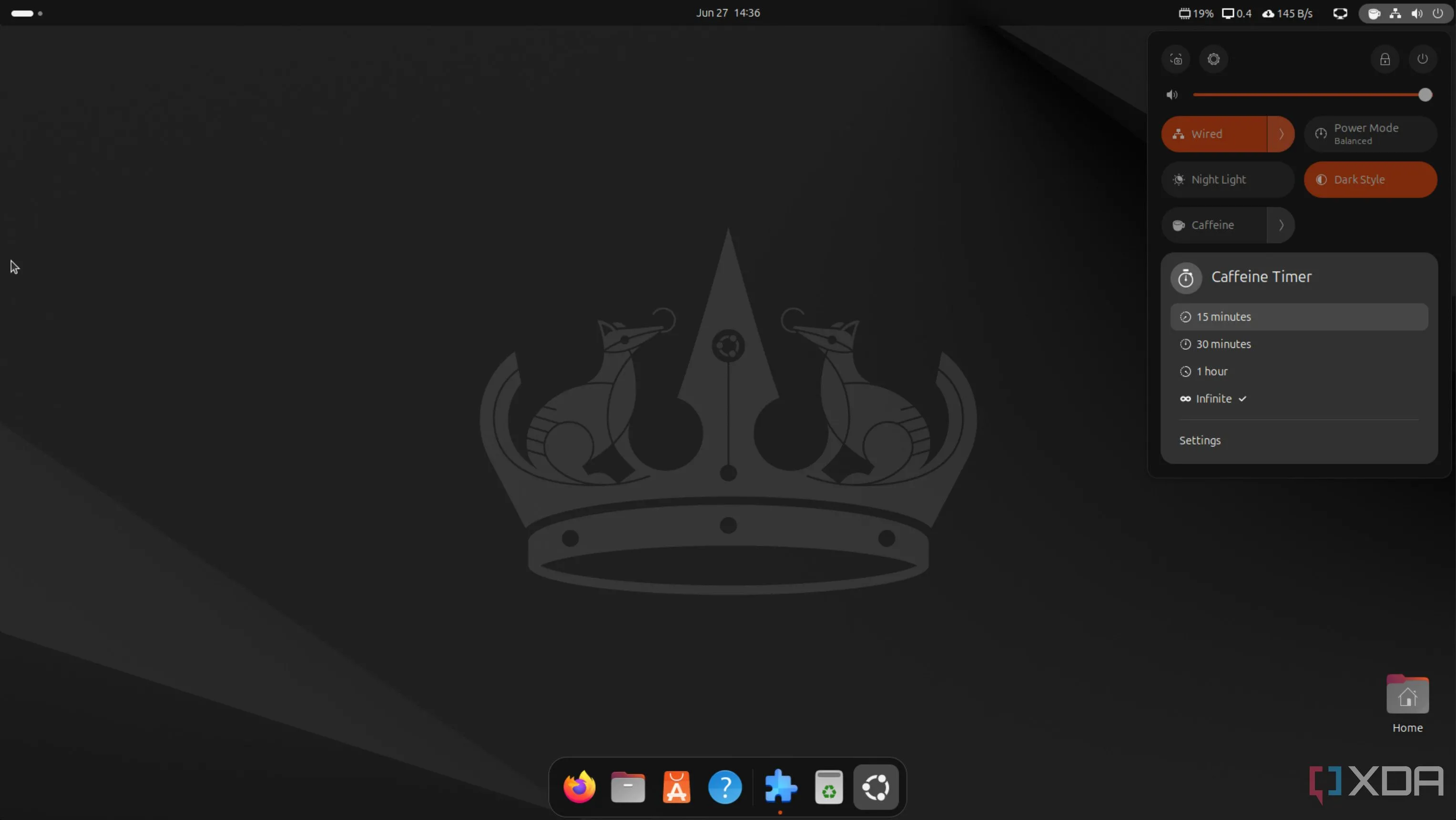 Biểu tượng tiện ích Caffeine trên thanh trạng thái GNOME Ubuntu