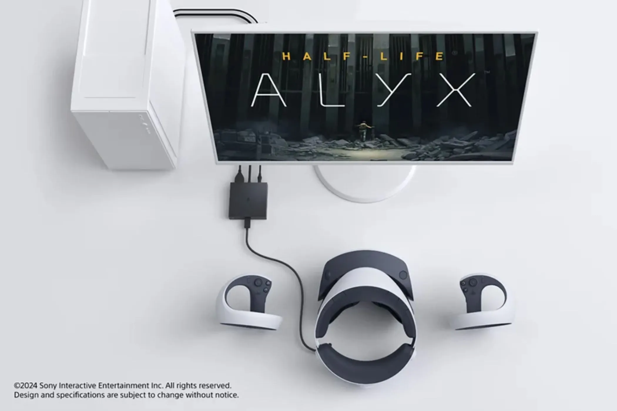 Bộ chuyển đổi PlayStation VR2 PC đang hoạt động cùng PC chơi tựa game thực tế ảo Half-Life Alyx