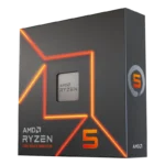 Bộ xử lý AMD Ryzen 5 7600 với kiến trúc Zen 4 trên nền trong suốt, minh họa cho CPU hiệu năng cao dành cho chơi game 1080p.
