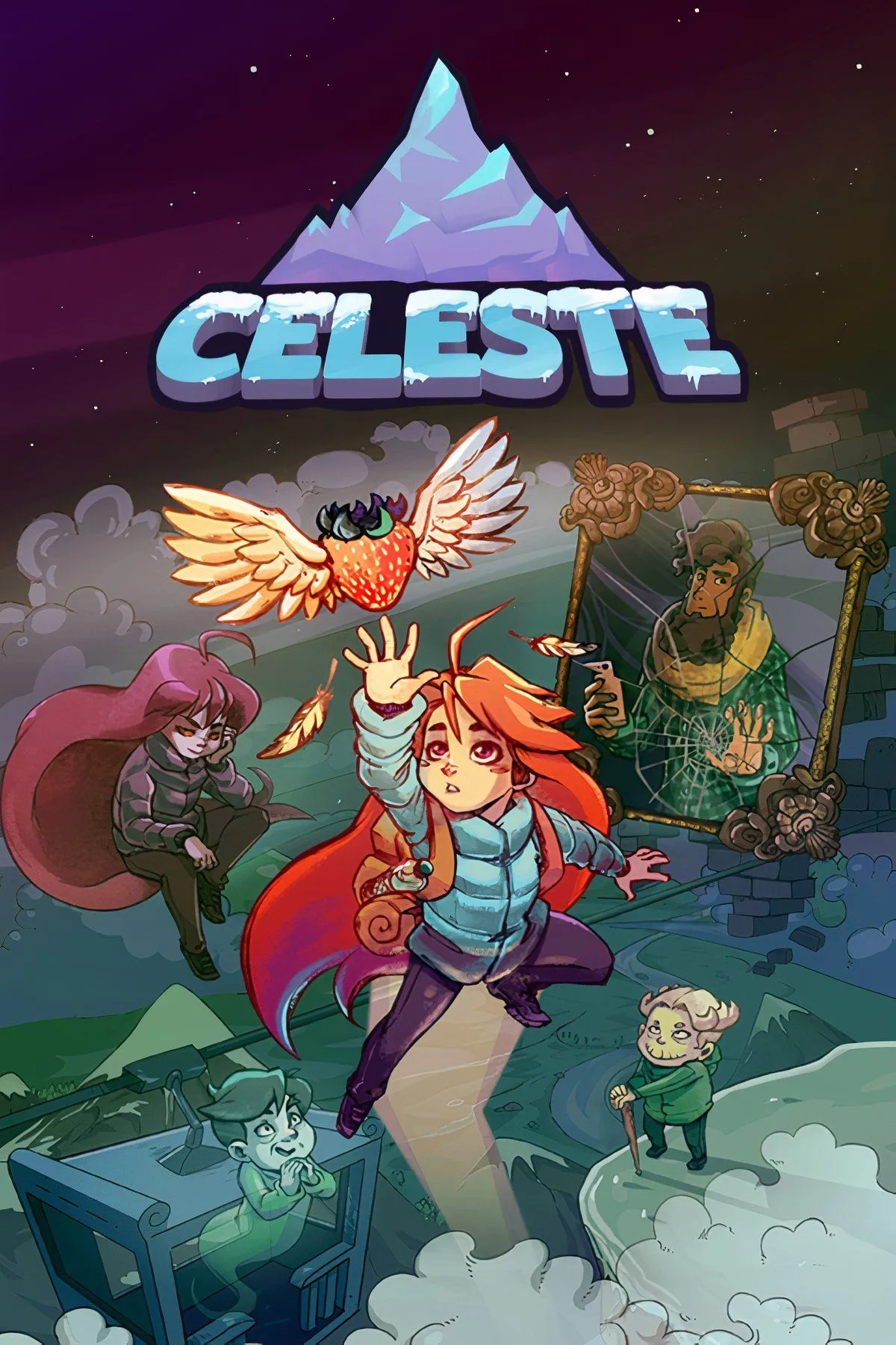 Bức ảnh ghép các cảnh chơi game Celeste, thể hiện đồ họa pixel nghệ thuật và nhân vật Madeline vượt qua thử thách.