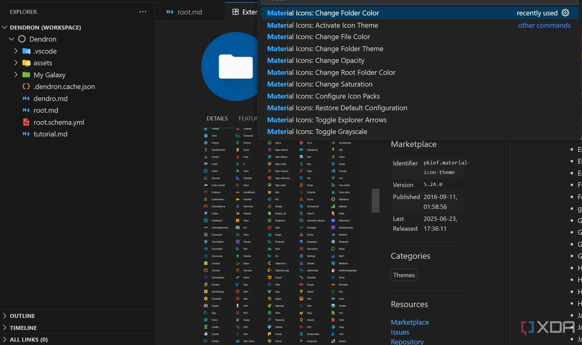 Các biểu tượng file và thư mục đầy màu sắc của Material Icon Theme trong VS Code, giúp nhận diện loại file lập trình nhanh chóng và nâng cao trải nghiệm người dùng.