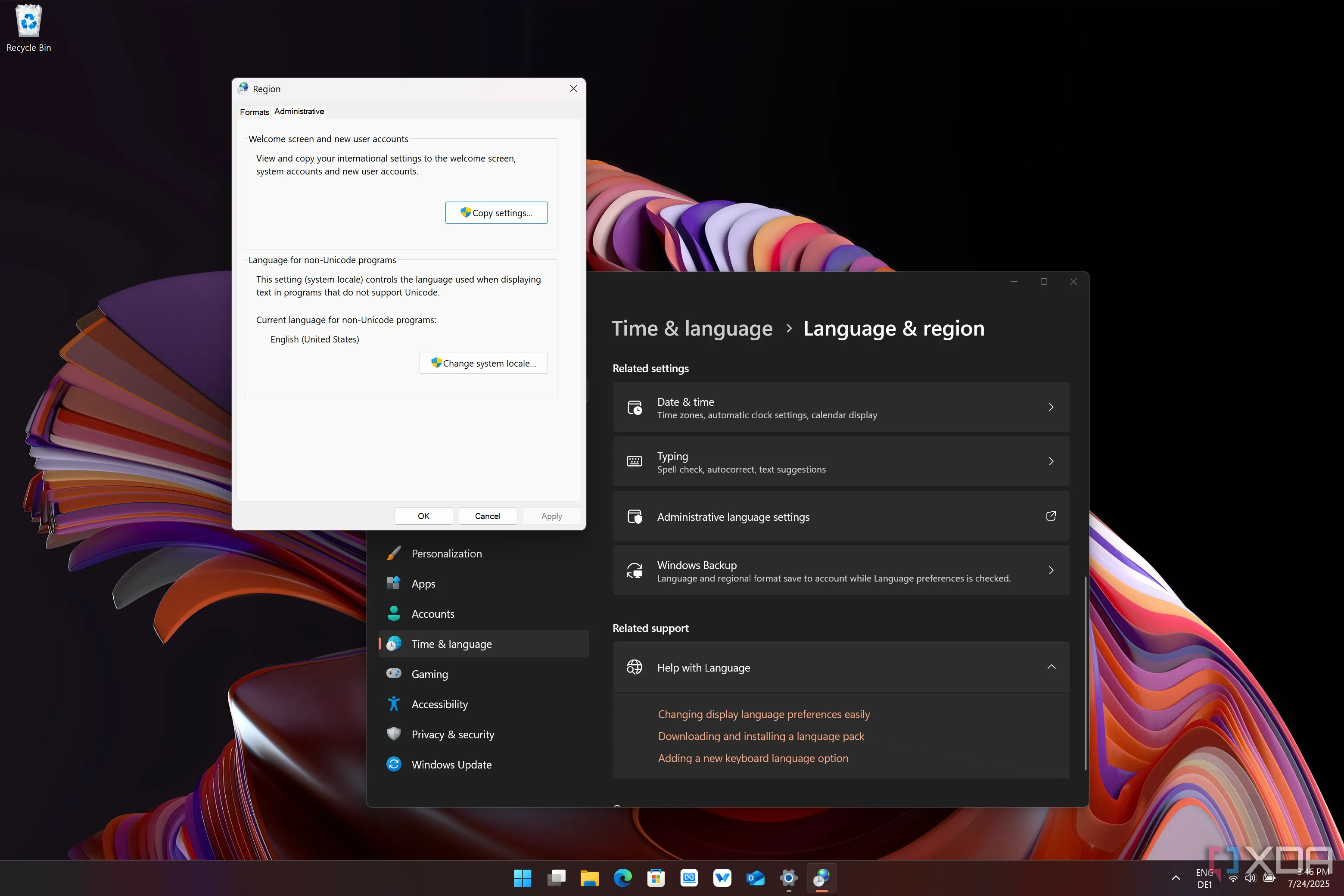 Cài đặt vùng hành chính trên Windows 11 để điều chỉnh vùng cho tài khoản mới
