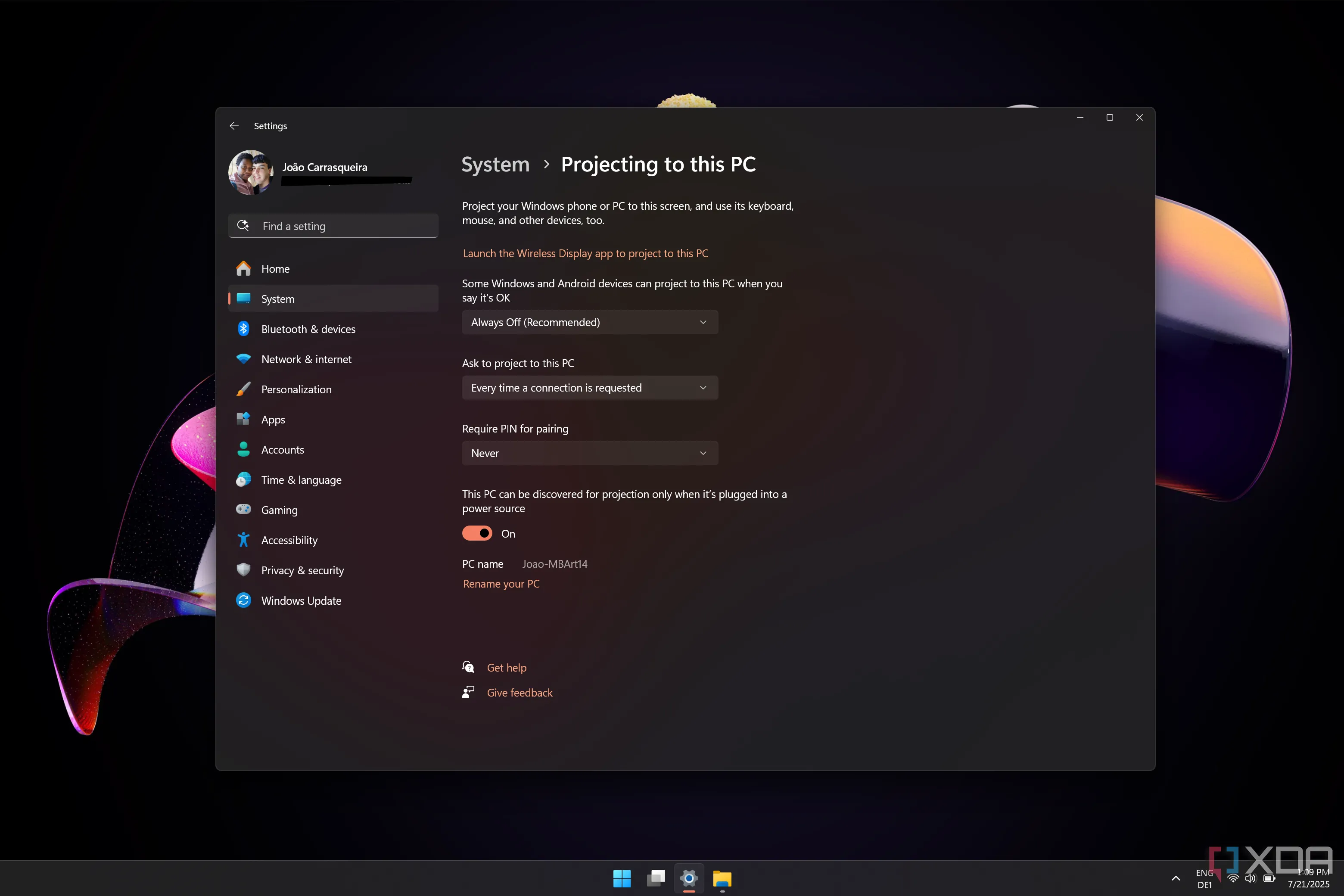 Cài đặt Windows 11 hiển thị các tùy chọn để chiếu lên PC này