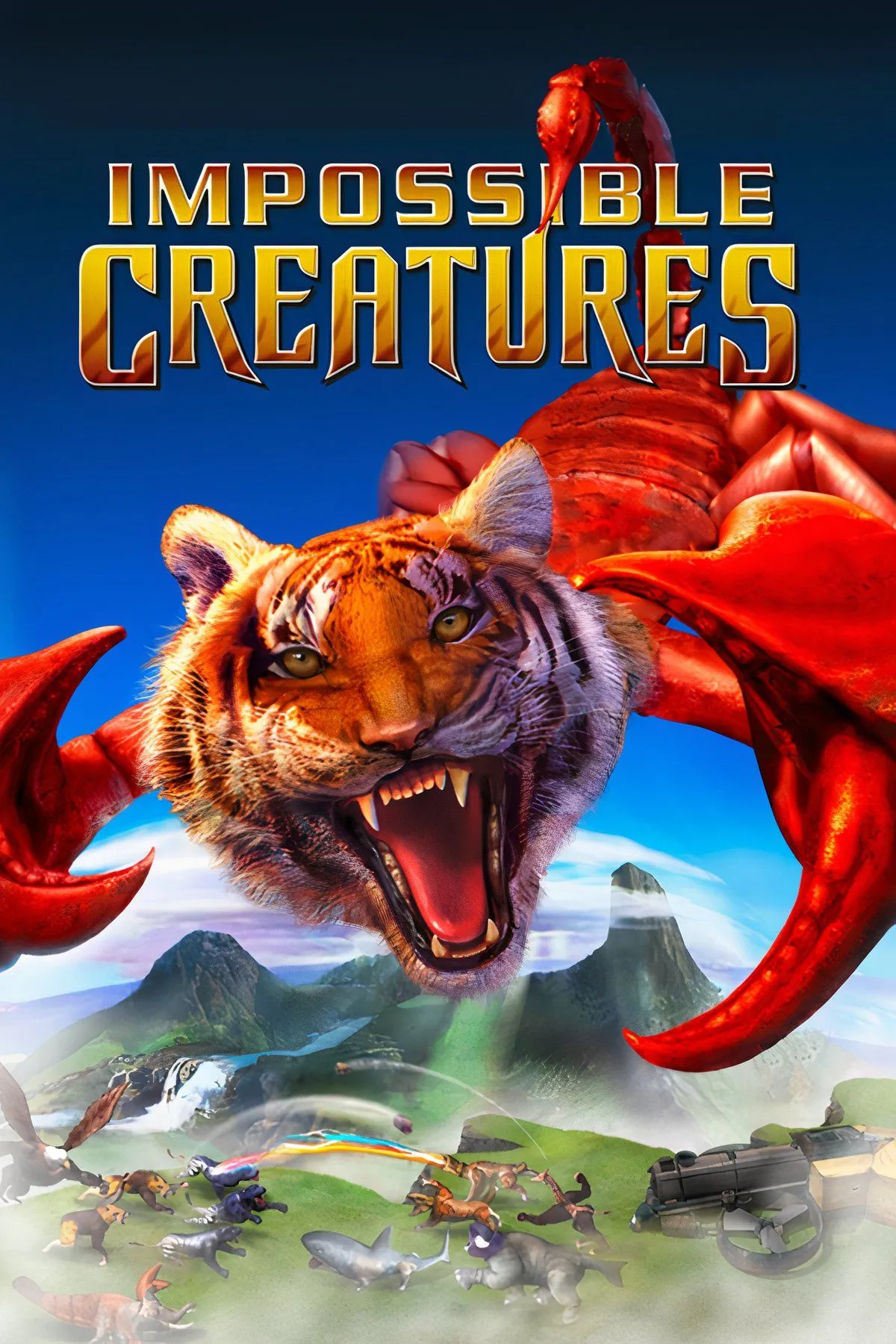 Cảnh chiến đấu trong game Impossible Creatures với các sinh vật lai tạo độc đáo đang tấn công nhau