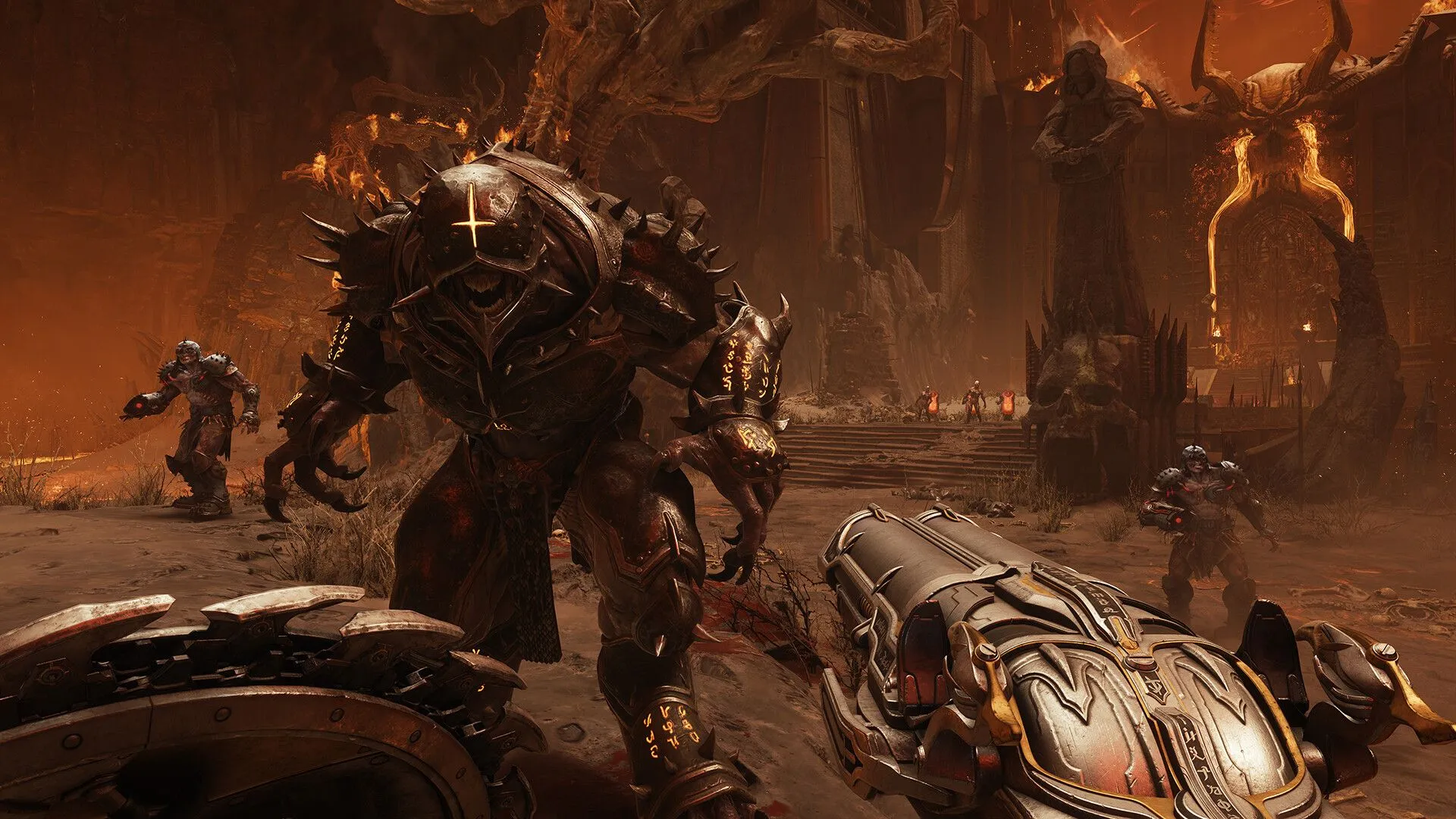Cảnh gameplay cận chiến trong Doom: The Dark Ages, thể hiện lối chơi nhanh và bạo lực.