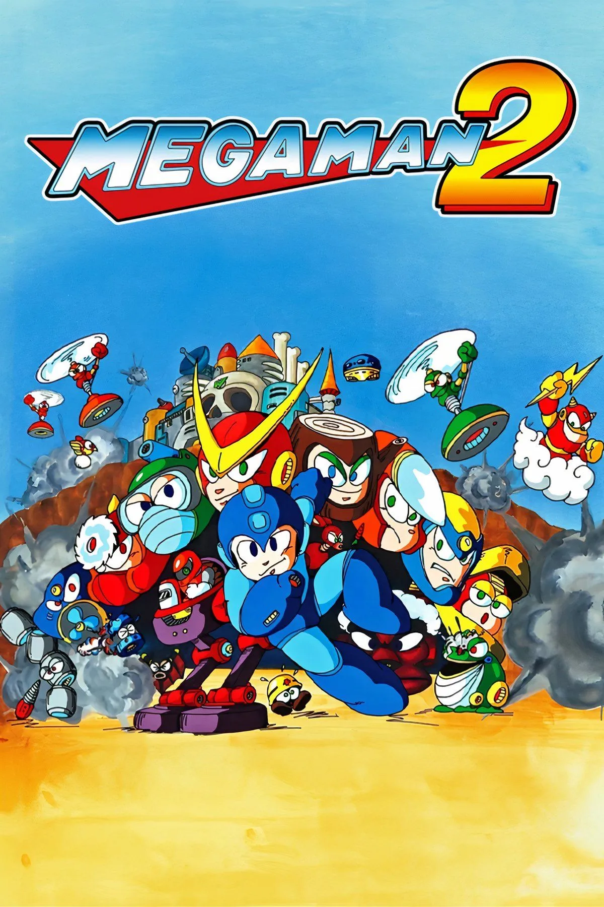 Cảnh gameplay đa dạng và nhân vật của Mega Man 2, tựa game hành động platformer kinh điển trên NES, minh họa đồ họa 8-bit và thiết kế màn chơi độc đáo.