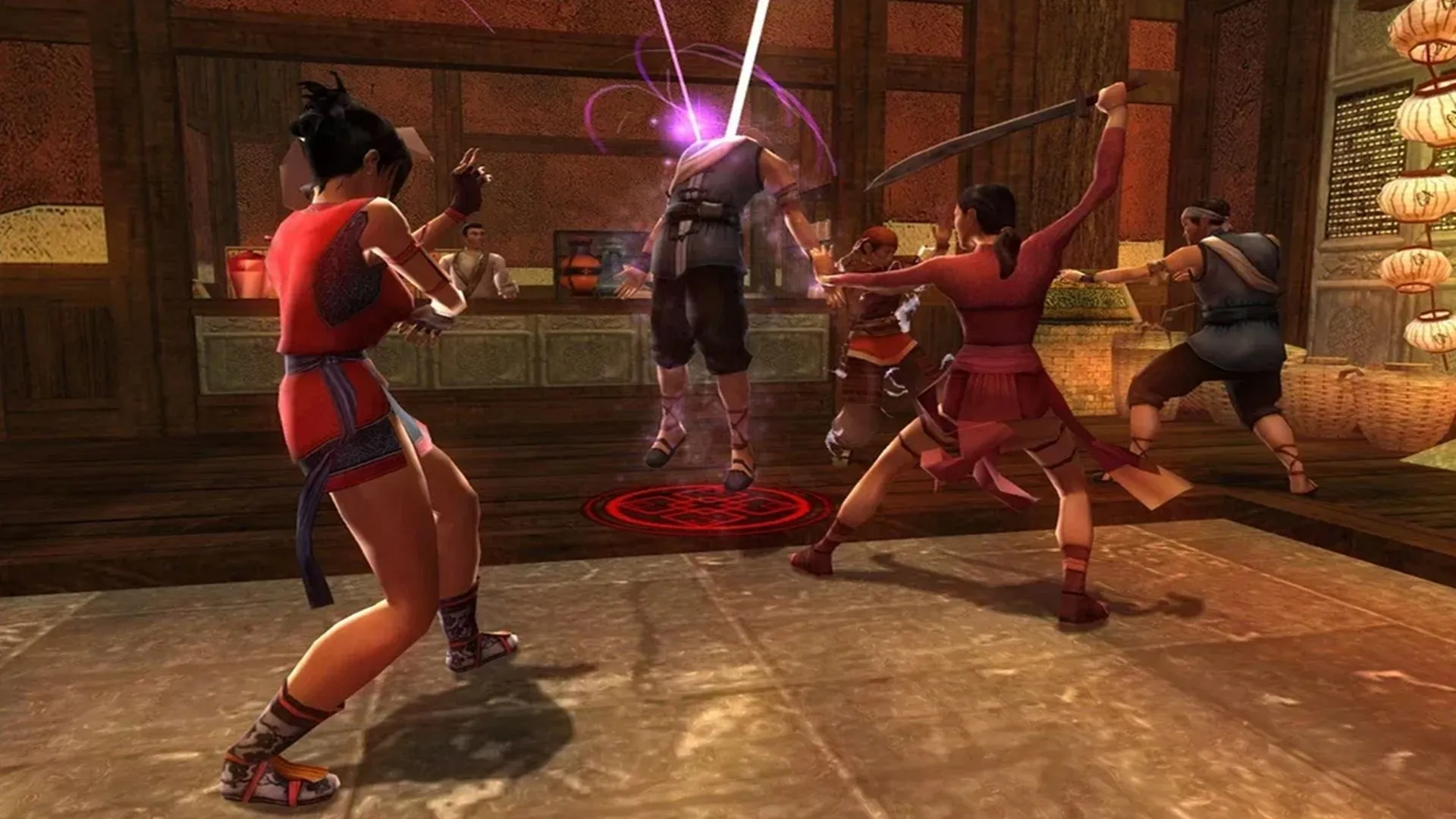 Cảnh gameplay đặc trưng của game nhập vai Jade Empire với yếu tố võ thuật, thể hiện phong cách chiến đấu và đồ họa
