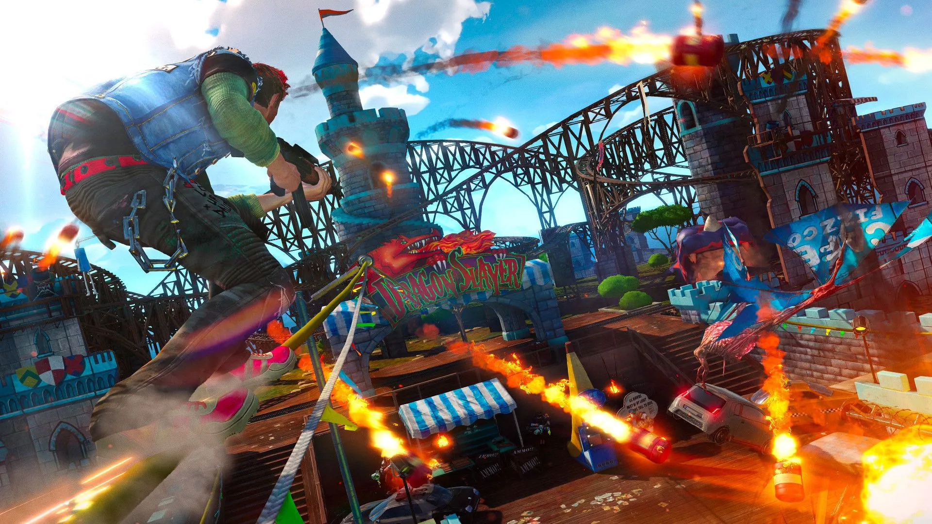 Cảnh hành động trượt trên ray trong Sunset Overdrive