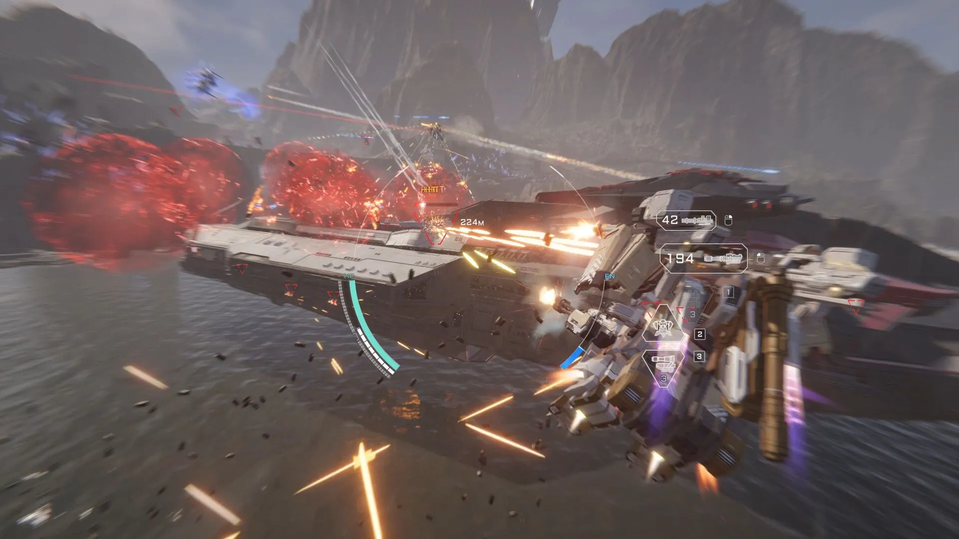 Cảnh một Mecha đang di chuyển nhanh trong trận chiến Mecha BREAK