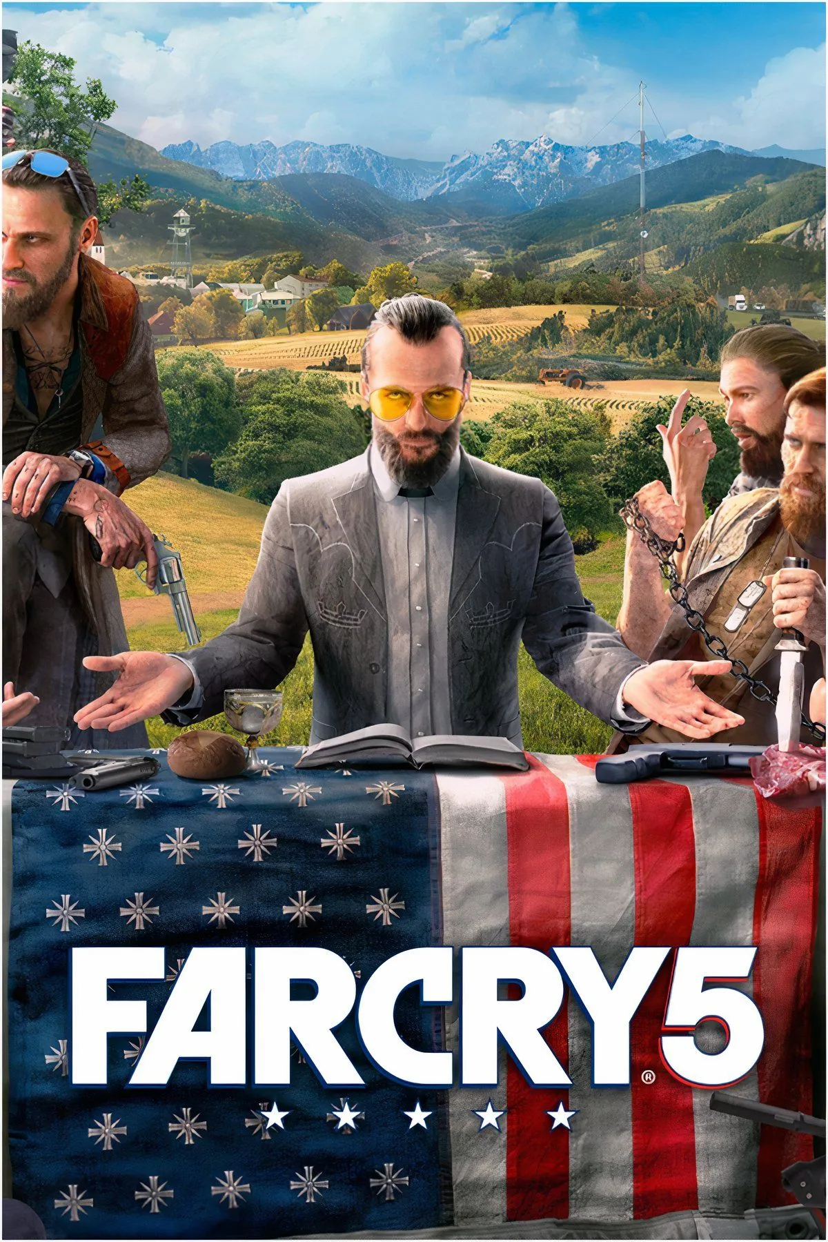 Cảnh trong Far Cry 5, nơi người chơi thường xuyên bị các thủ lĩnh giáo phái bắt cóc đột ngột