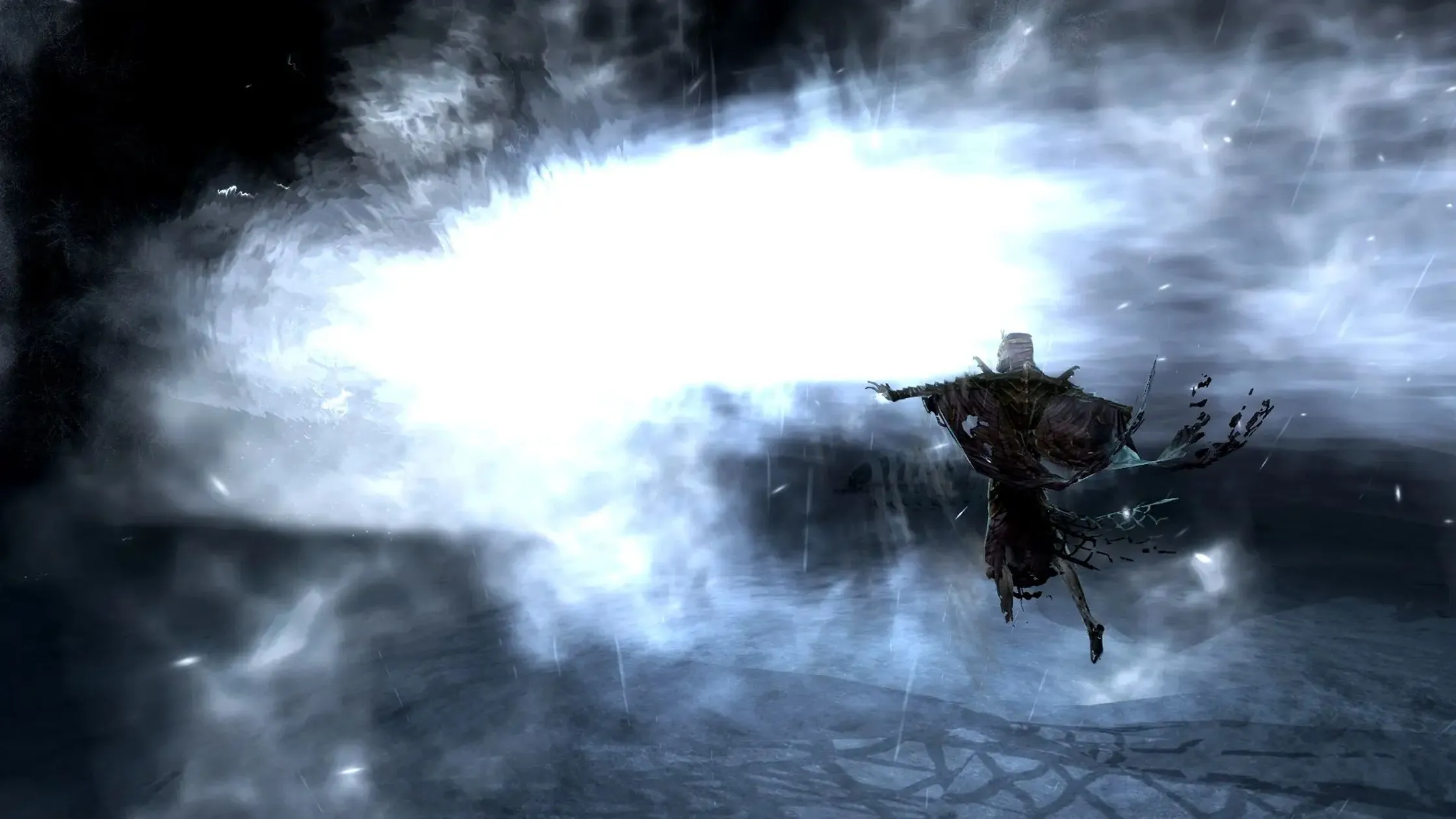 Cảnh trong game của mod Skyrim Revamped, hiển thị một trận chiến kịch tính với nhiều kẻ thù