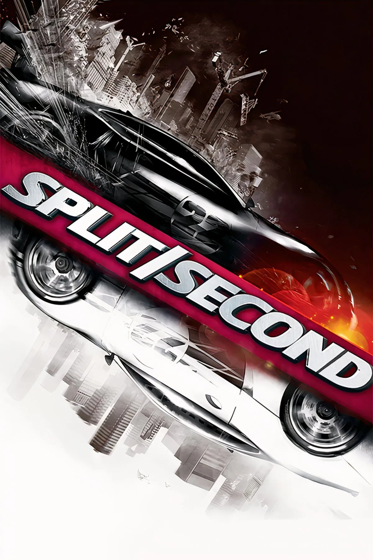 Cảnh tượng thành phố phát nổ đầy ấn tượng trong game Split/Second, minh họa cơ chế phá hủy môi trường độc đáo trong các cuộc đua xe chiến đấu.
