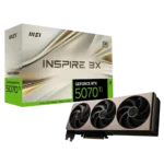 Card đồ họa MSI GeForce RTX 5070 Ti dòng Inspire với ba quạt tản nhiệt, tông màu bạc tinh tế