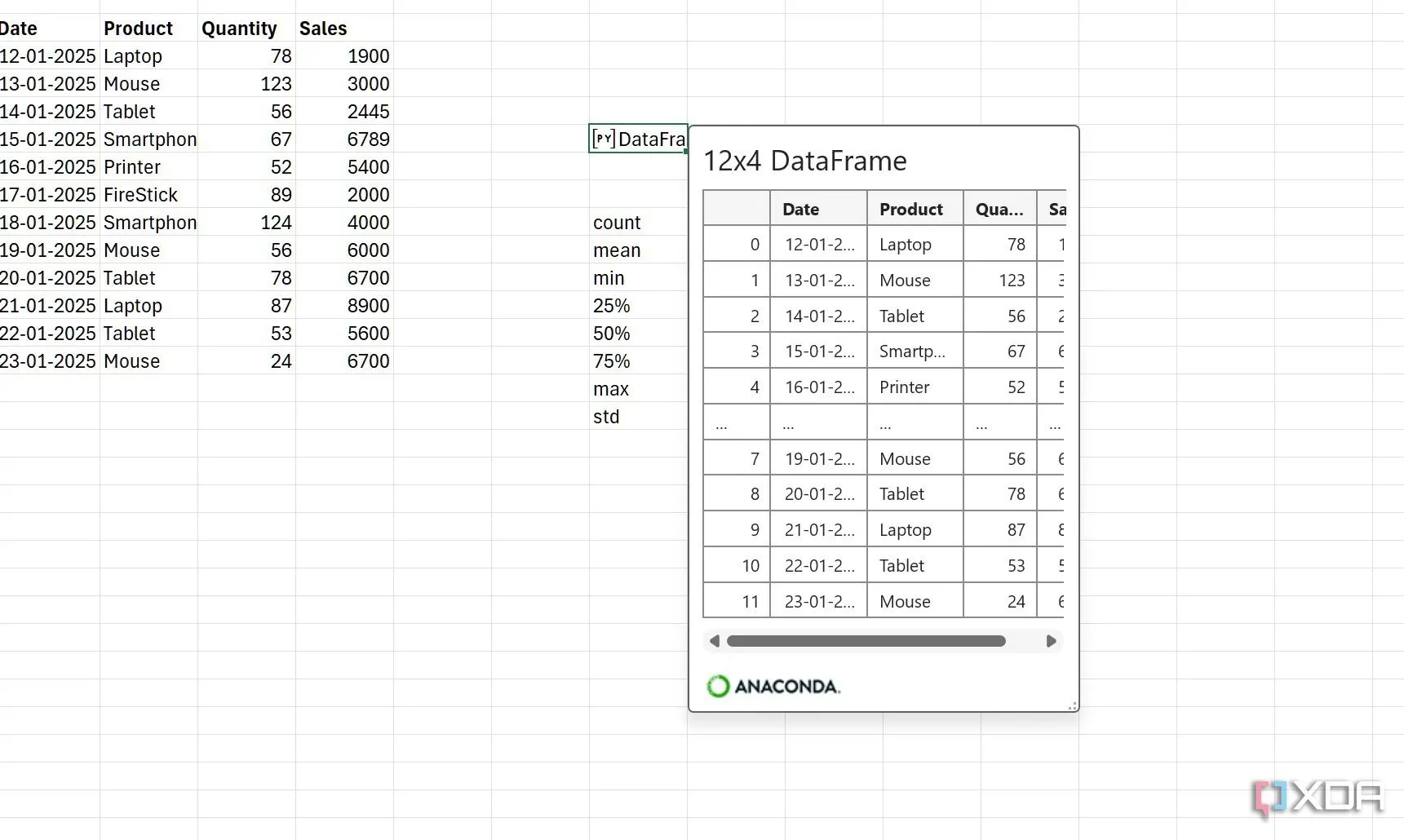Cấu trúc DataFrame khi sử dụng Python trong Excel cho người mới