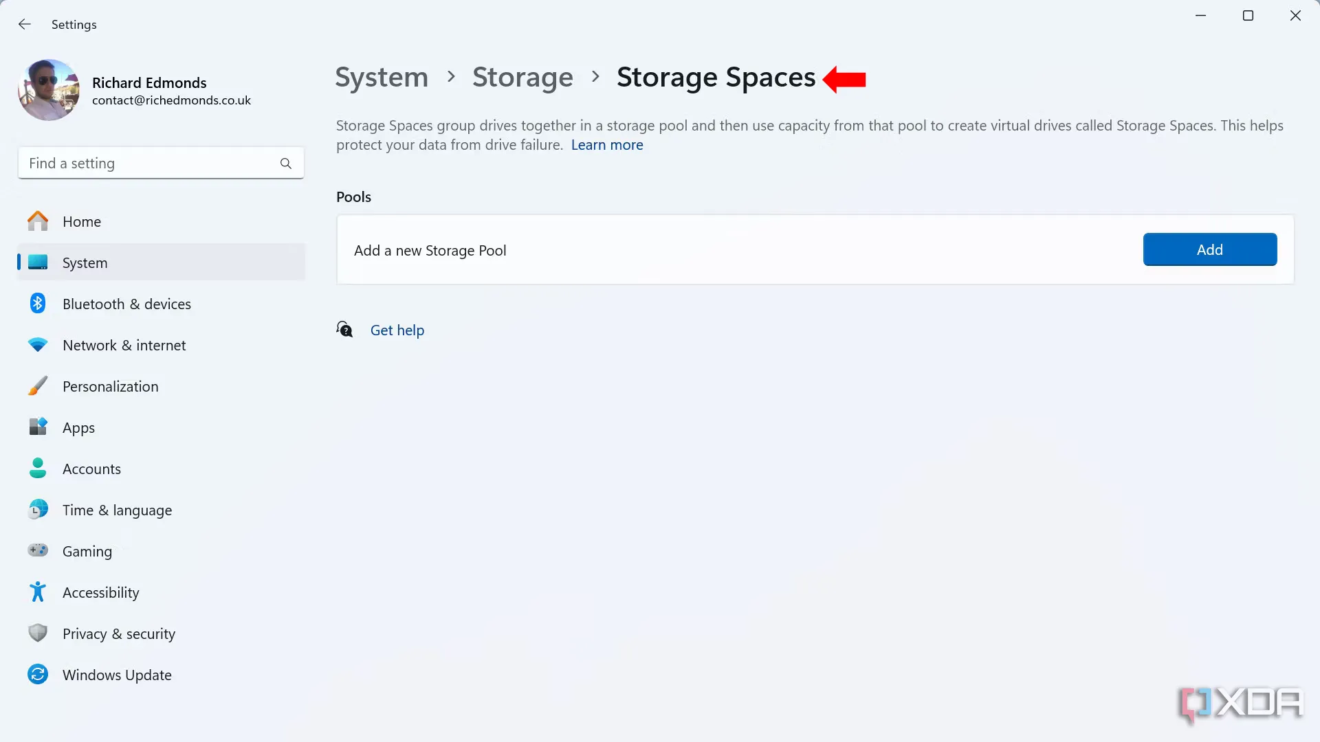 Chọn Không gian Lưu trữ (Storage Spaces) để quản lý ổ đĩa