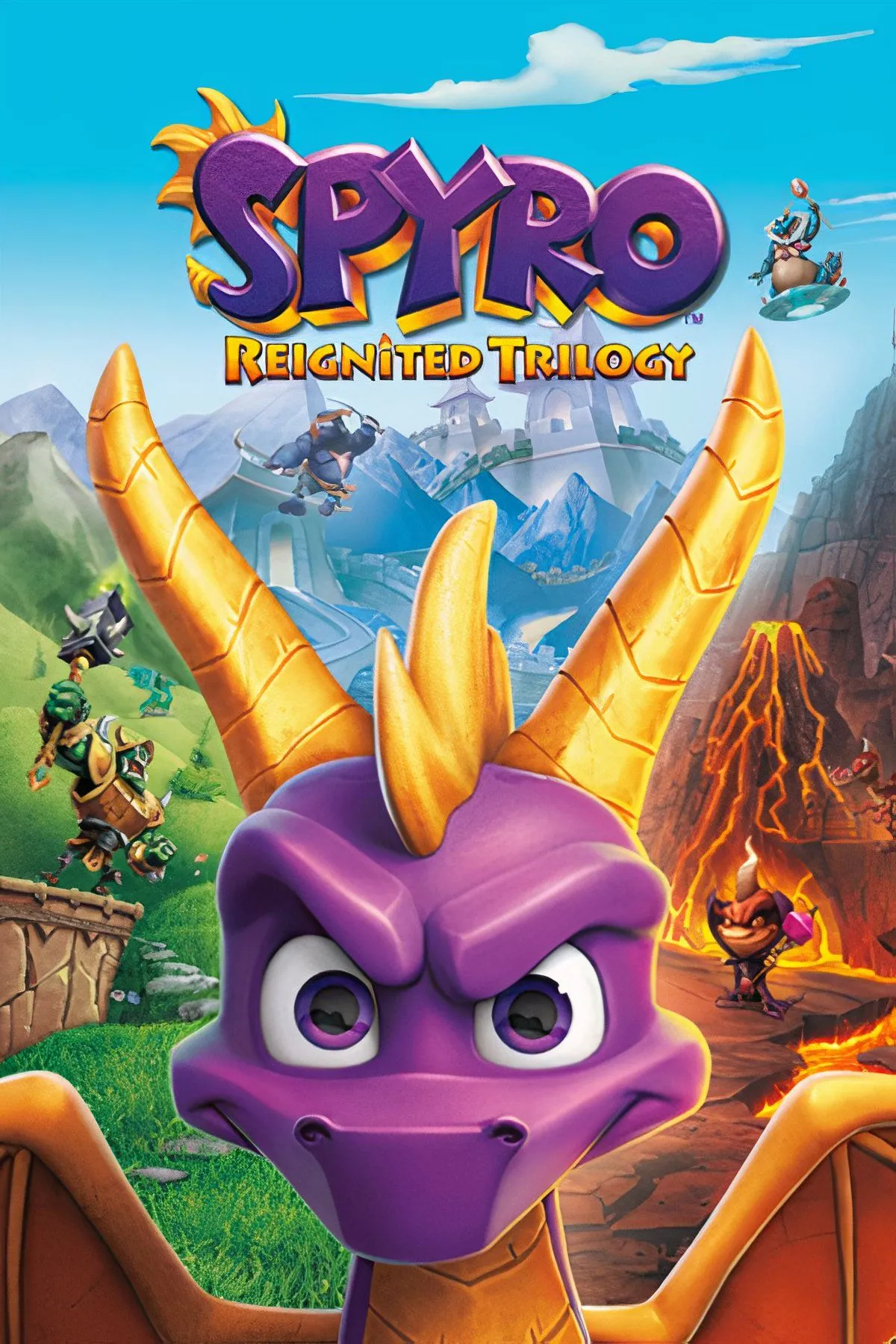 Chú rồng Spyro đang bay lượn trong một thế giới đầy màu sắc