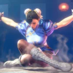 Chun-Li tung chiêu trong game Street Fighter 6 với trang phục Qipao đặc trưng và mái tóc búi