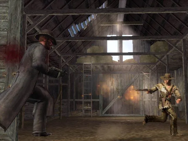 Colton hạ gục một kẻ thù bằng súng trong một pha hành động căng thẳng của game Gun
