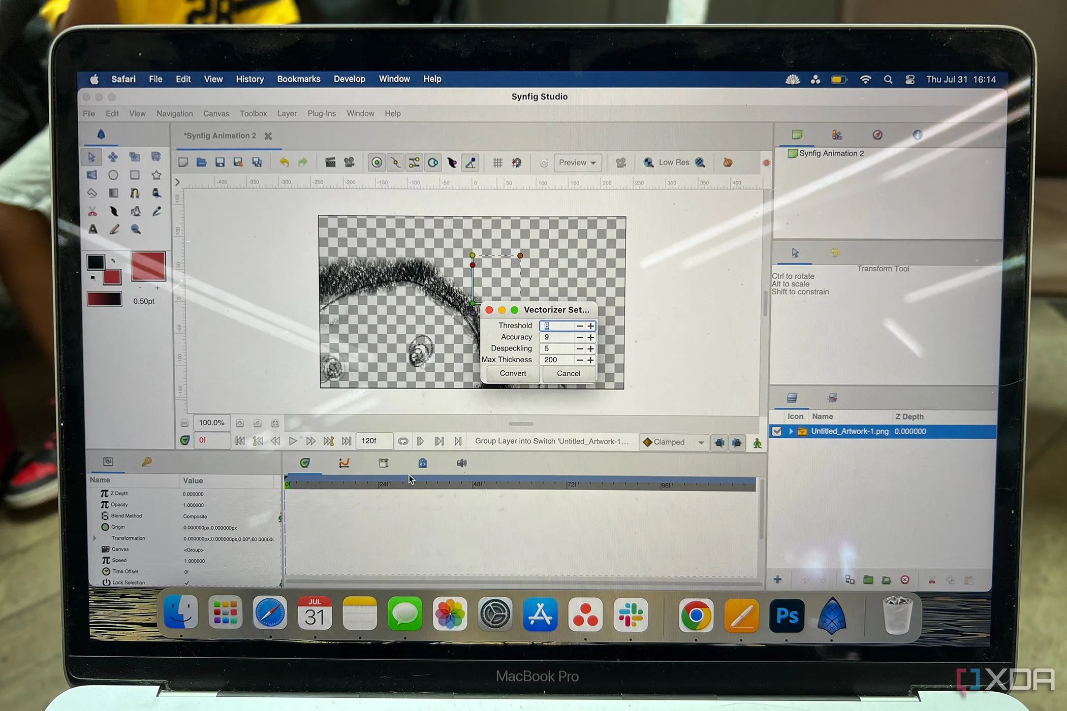 Công cụ vector hóa hình ảnh raster trong Synfig Studio, minh họa khả năng chuyển đổi ảnh bitmap thành đồ họa vector để dễ dàng thao tác hoạt hình 2D