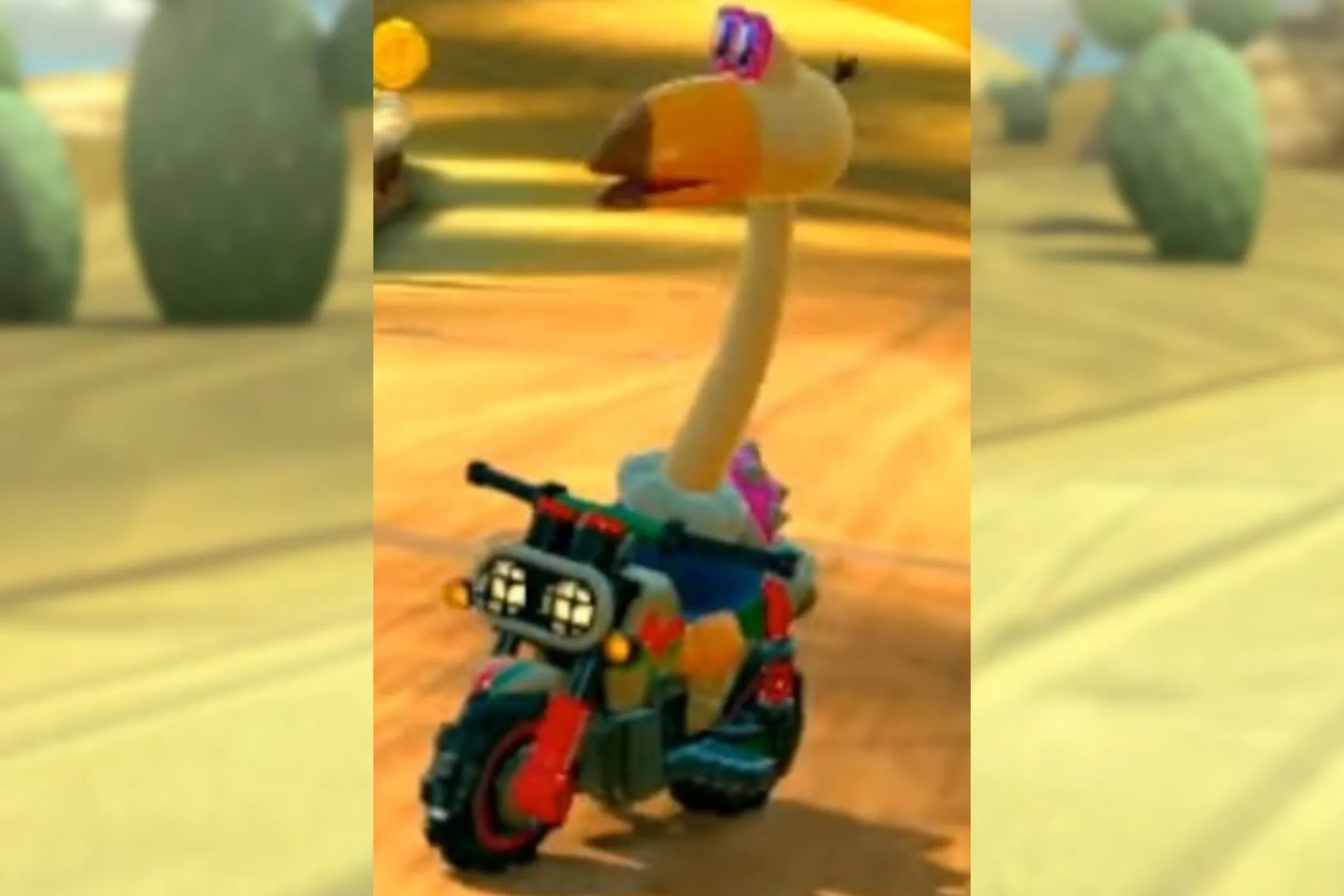 Conkdor trong Mario Kart World đang lái xe qua sa mạc