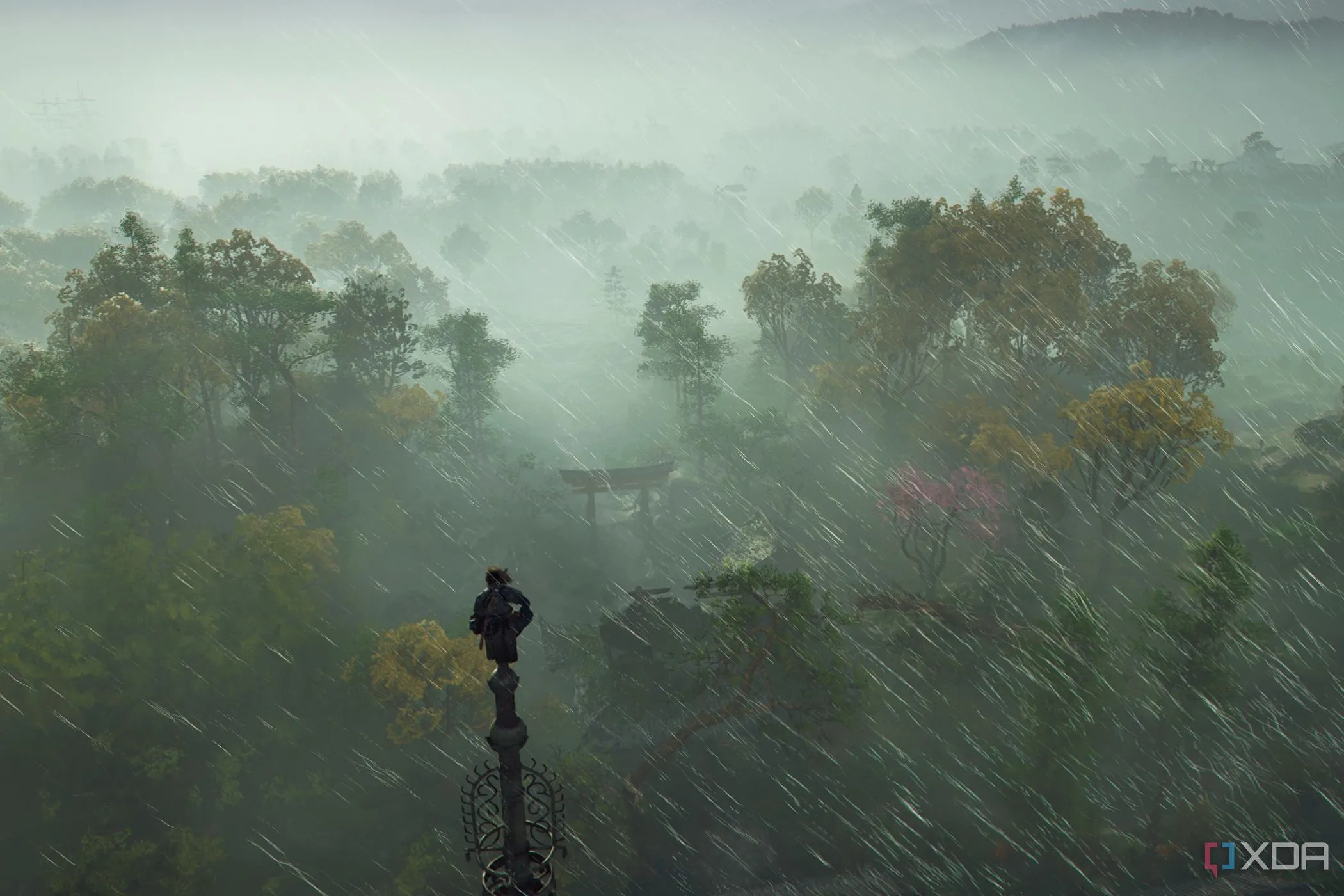 Điểm đồng bộ (Viewpoint) trong Assassin's Creed Shadows dưới mưa, mở khóa các khu vực mới trên bản đồ