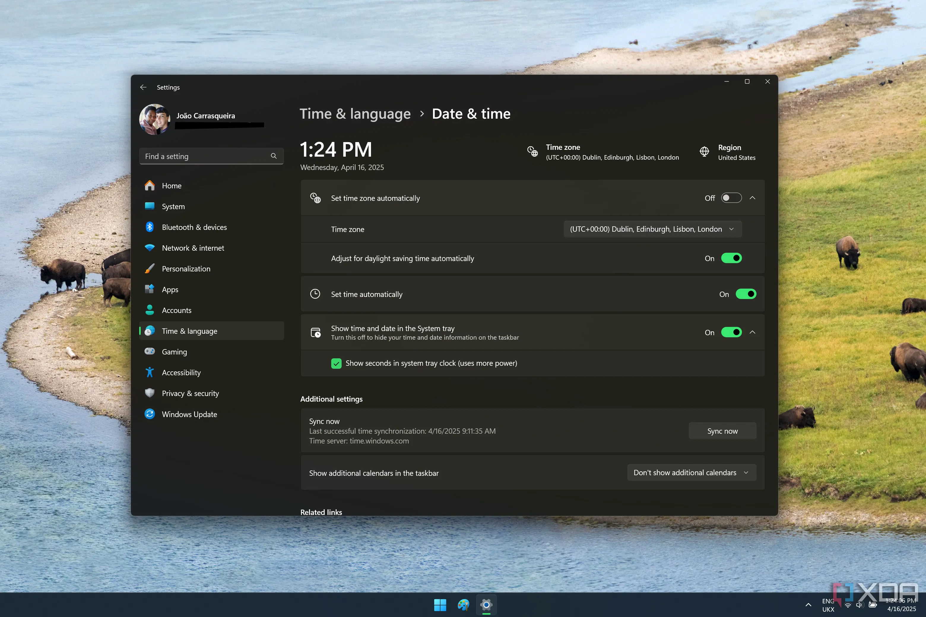 Đồng hồ Windows 11 hiển thị giây và tùy chọn bật trong cài đặt hệ thống
