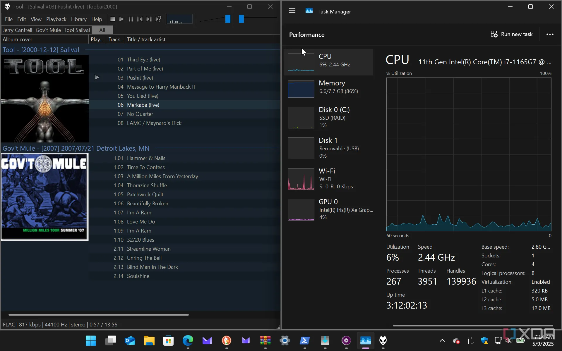 Foobar2000 với mức tiêu thụ tài nguyên hệ thống thấp trên Windows Task Manager