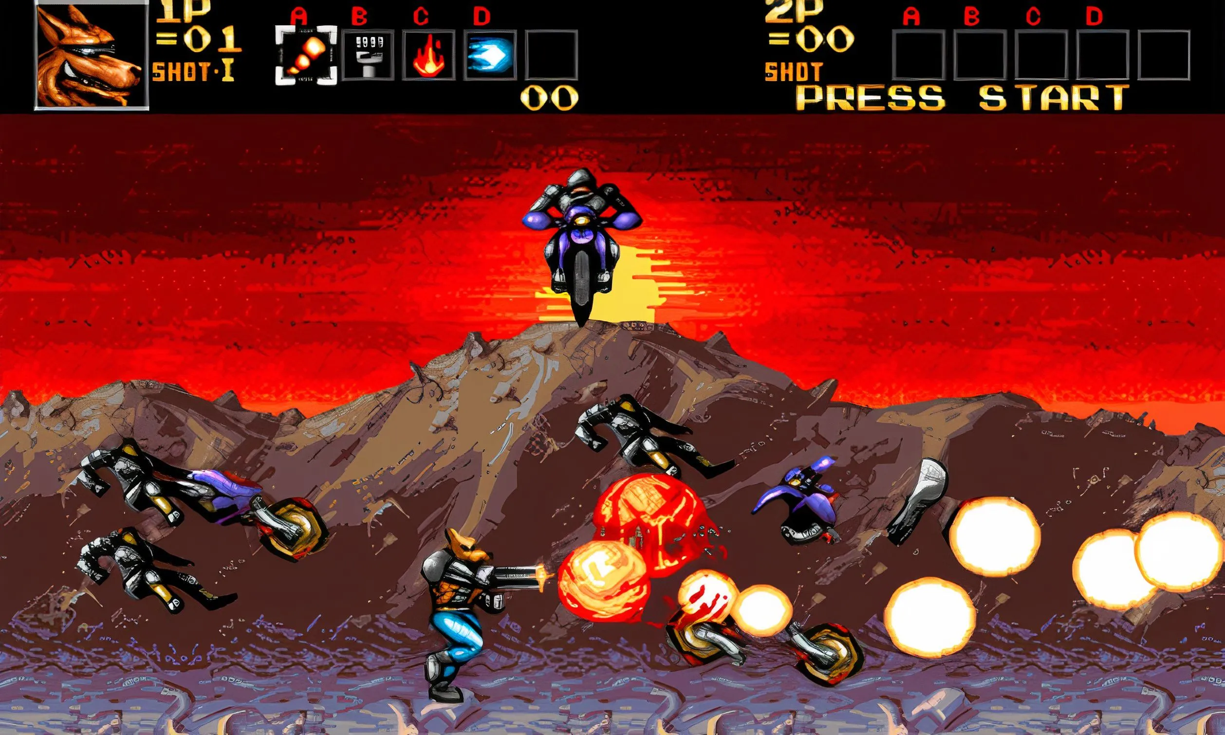 Gameplay Contra: Hard Corps trên Sega Genesis với đồ họa pixel
