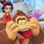 Gameplay Donkey Kong Bananza trên Nintendo Switch 2, chú khỉ đột Donkey Kong đang nhảy nhót trên địa hình đầy chuối