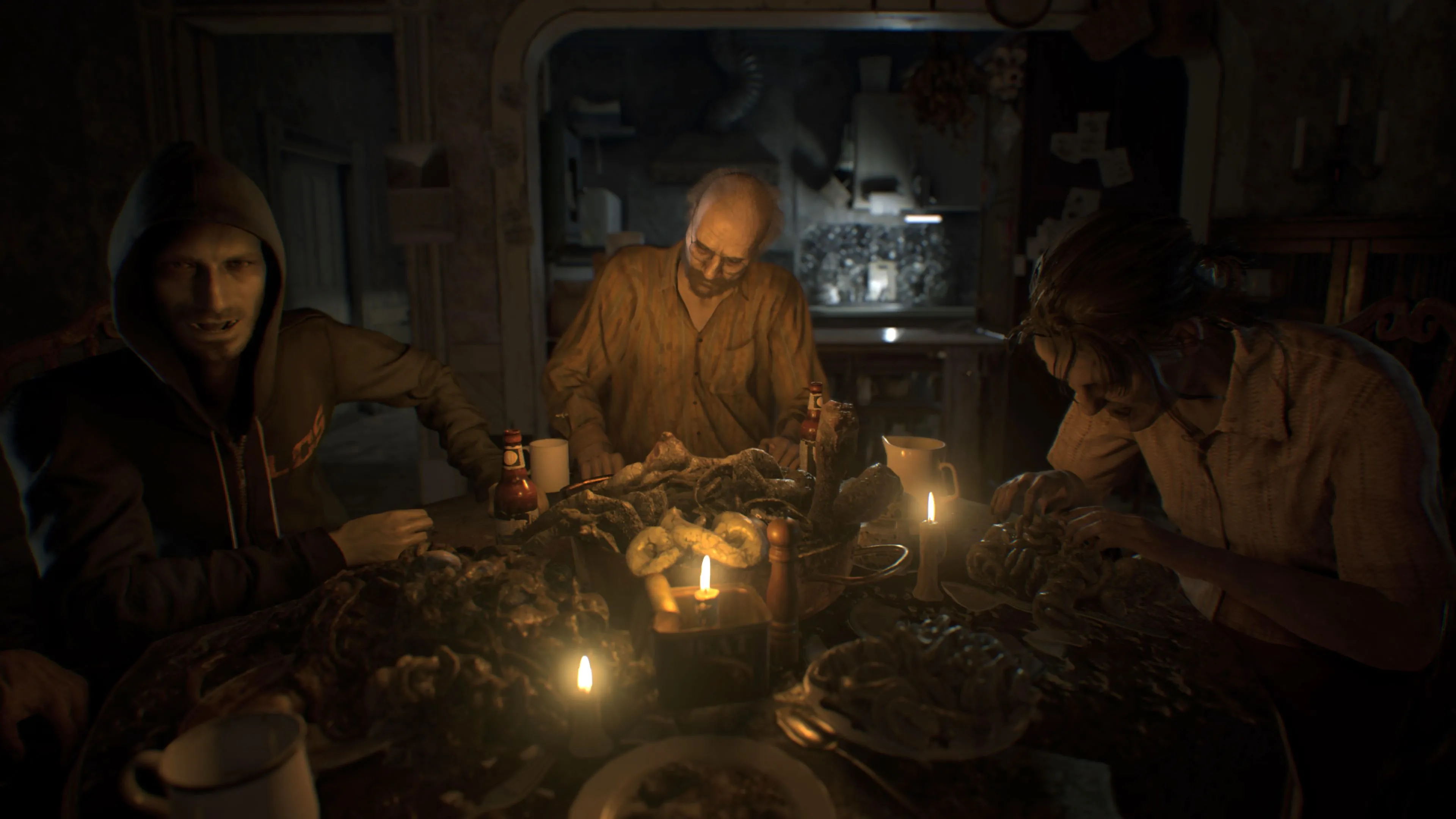 Gia đình Baker ngồi ăn tối trong không khí căng thẳng của Resident Evil 7, phiên bản Collector's Edition