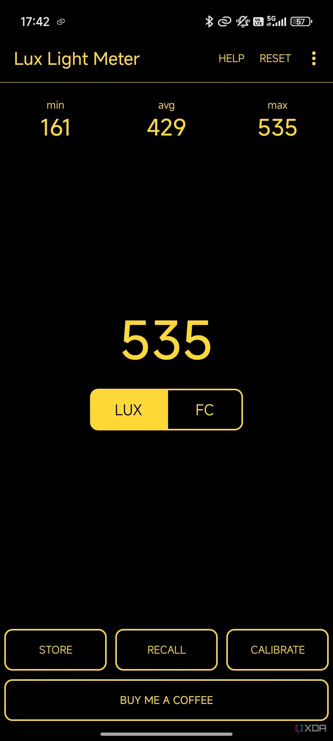 Giá trị đo độ sáng màn hình MacBook (Lux) sau khi bật ứng dụng Brightintosh, cho thấy sự tăng cường đáng kể