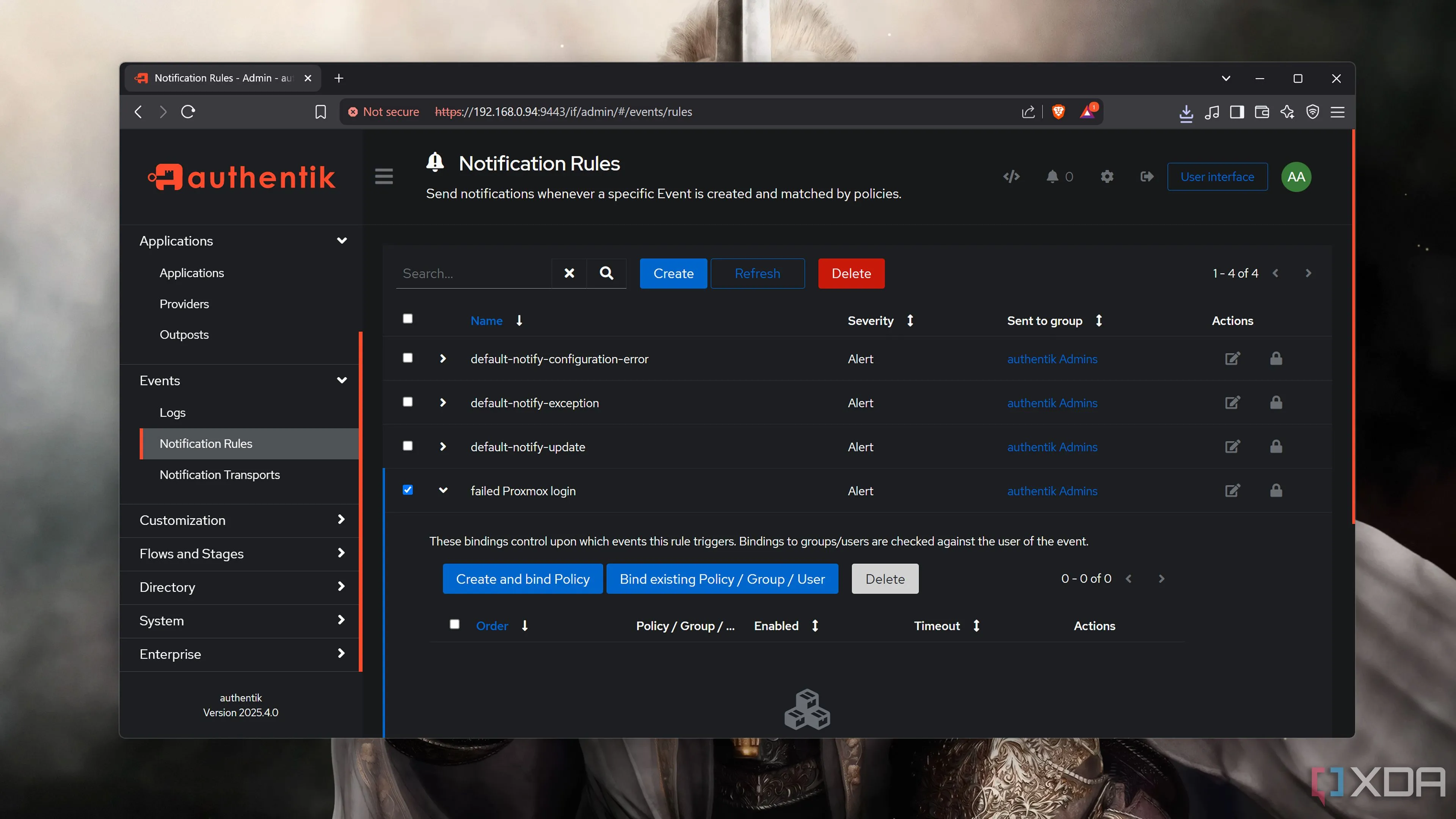 Giao diện Authentik với thẻ Notification Rules