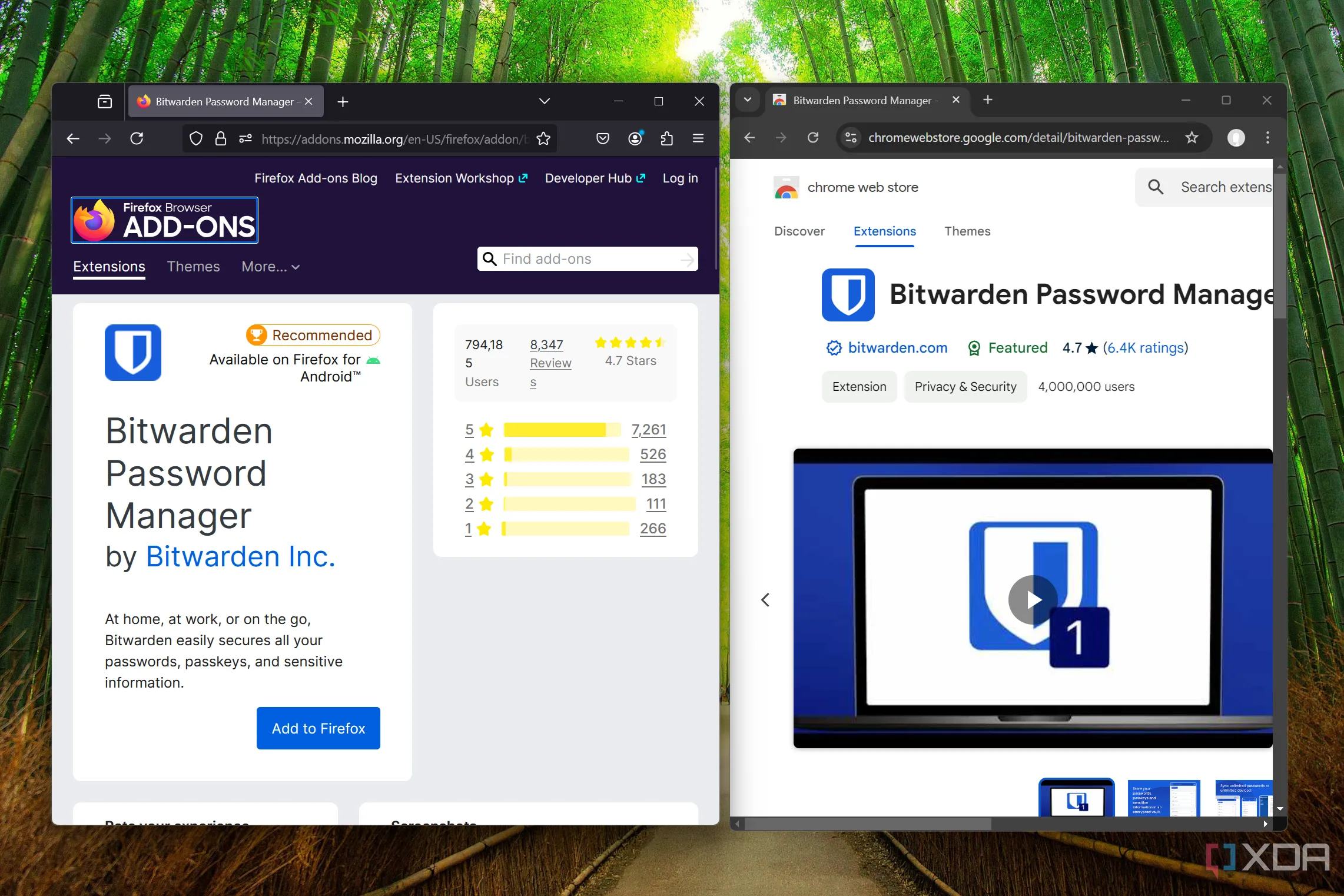 Giao diện cài đặt tiện ích mở rộng trên trình duyệt Firefox và Chrome, minh họa khả năng tùy chỉnh của screen reader.
