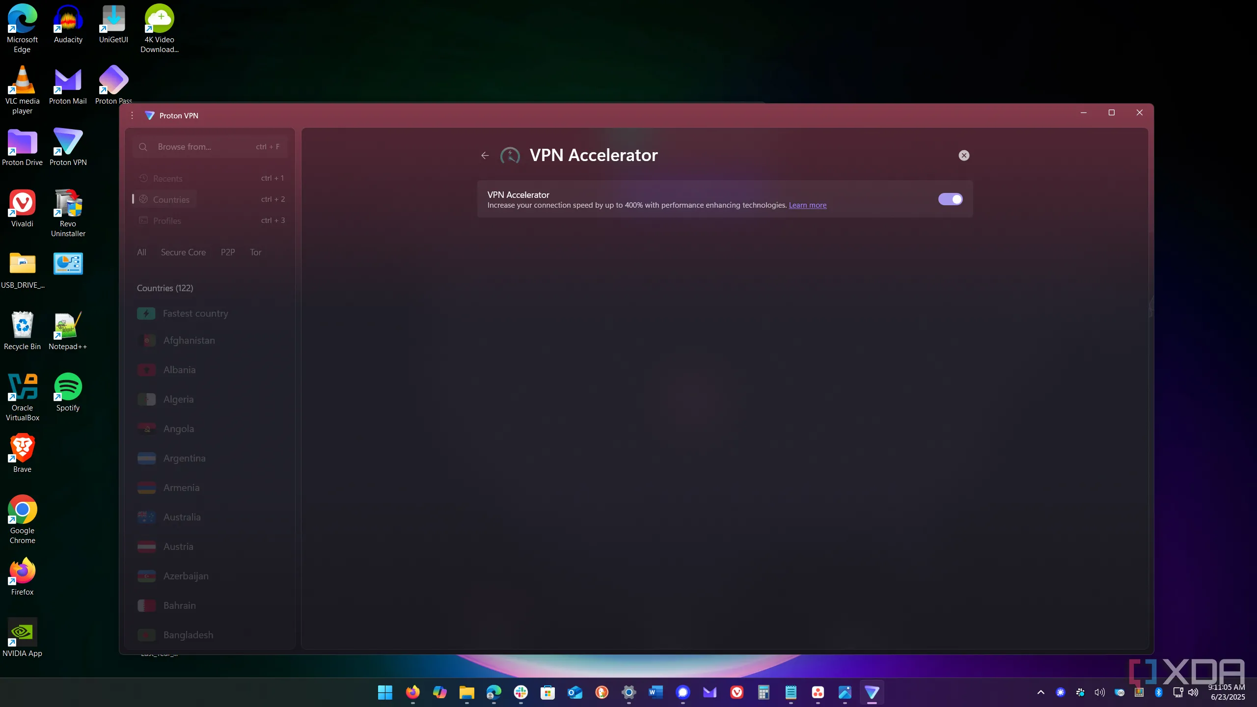 Giao diện cài đặt VPN Accelerator giúp tăng tốc độ kết nối Proton VPN
