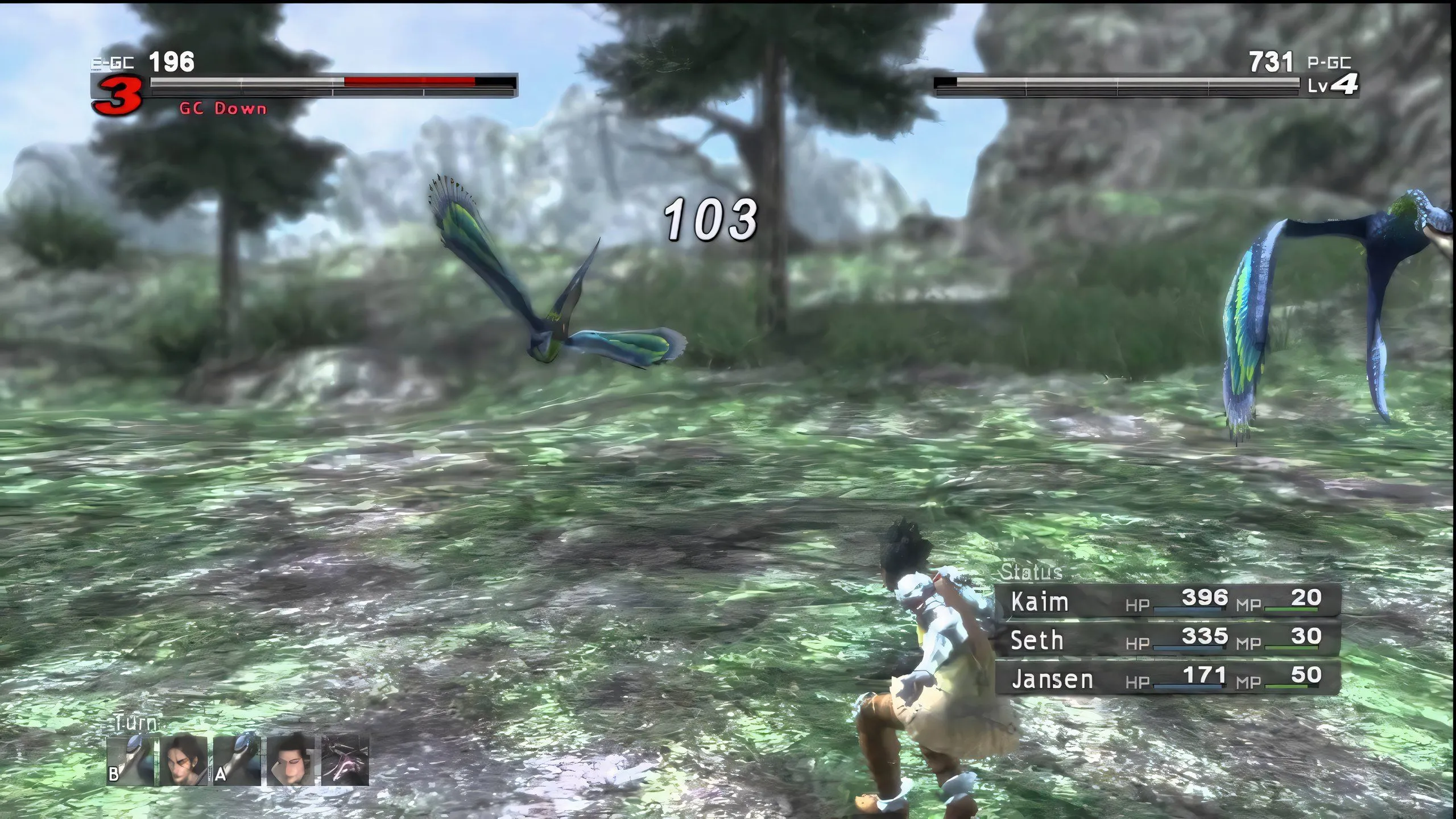 Giao diện chiến đấu turn-based của Lost Odyssey với nhân vật và kẻ thù